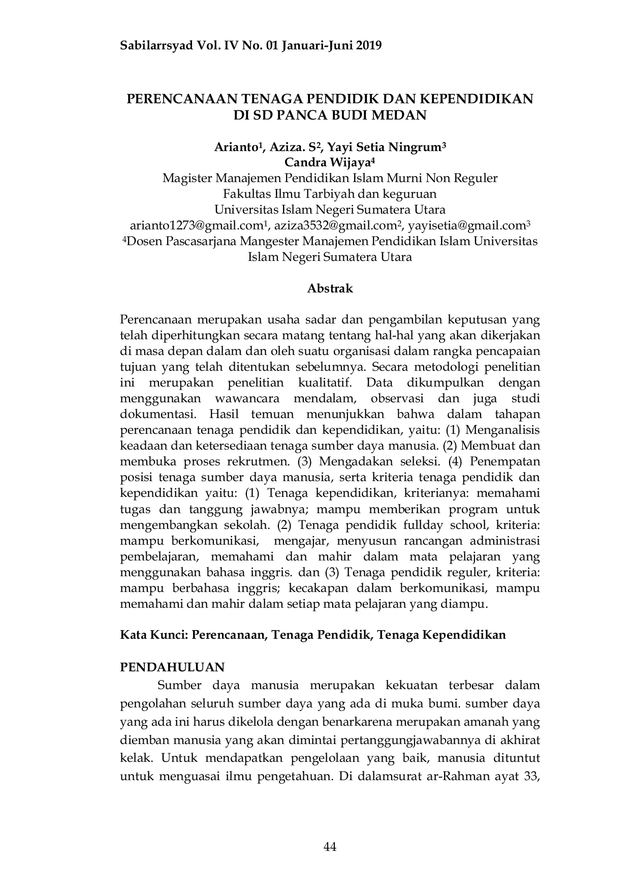 JURIS Perencanaan Tenaga Pendidik Dan Kependidikan Di Sd Panca Budi Medan