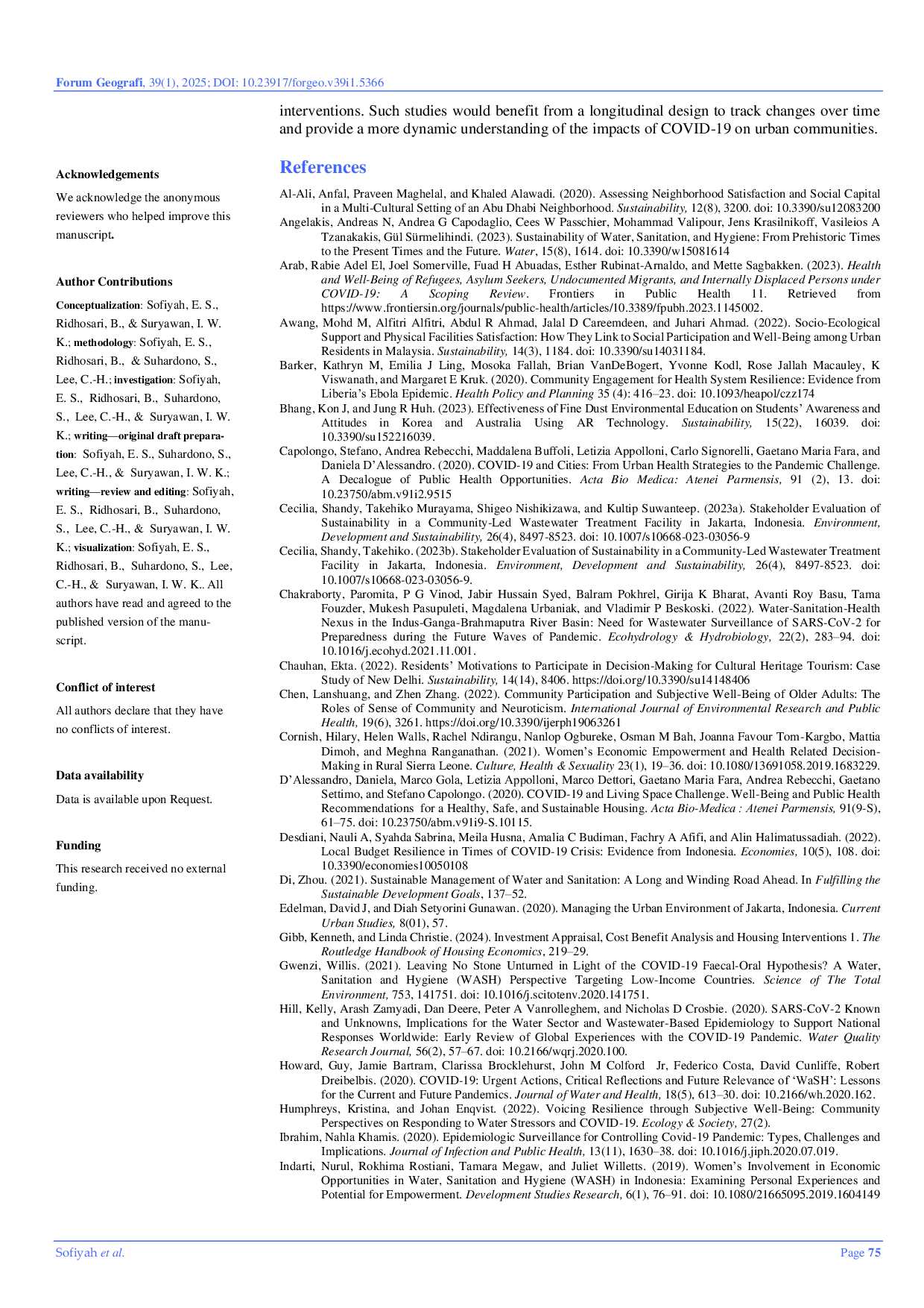 JURIS Impact of COVID 19 on Subjective Well being and Community Im portance Performance in Sanitation Programs in Jakarta Indonesia