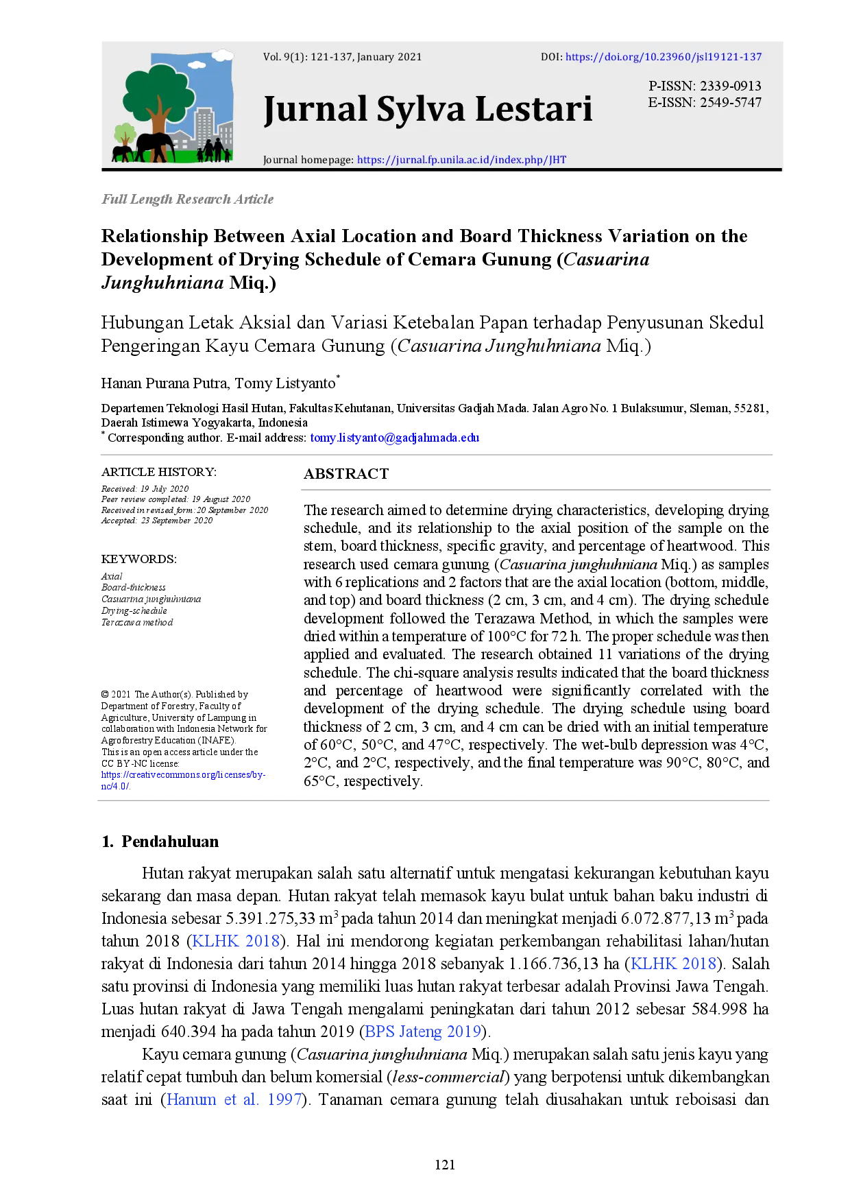 juris Hubungan Letak Aksial dan Variasi Ketebalan Papan terhadap Penyusunan Skedul Pengeringan Kayu Cemara Gunung Casuarina Junghuhniana Miq Relationship Between Axial Location and Board Thickness Varia
