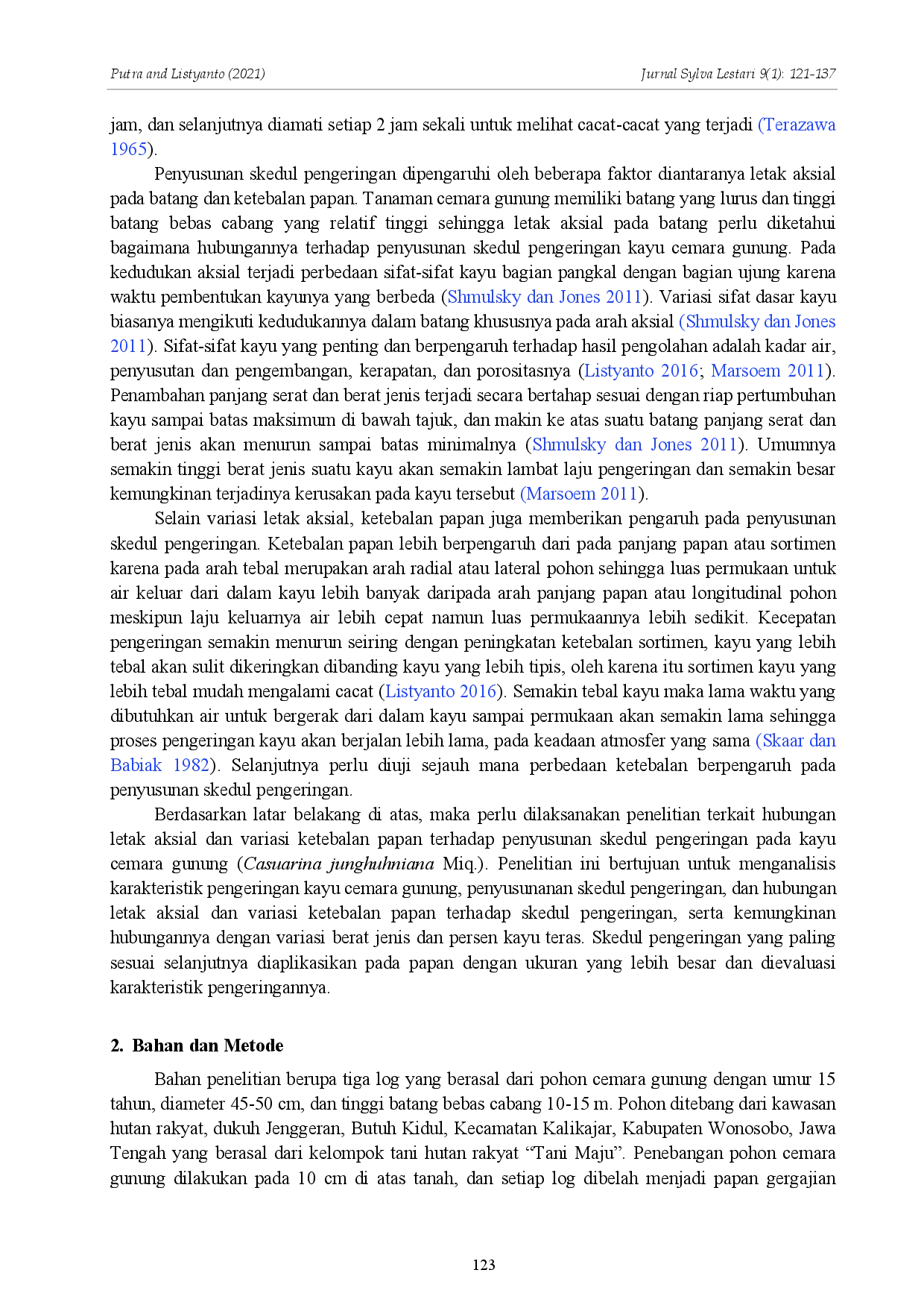 juris Hubungan Letak Aksial dan Variasi Ketebalan Papan terhadap Penyusunan Skedul Pengeringan Kayu Cemara Gunung Casuarina Junghuhniana Miq Relationship Between Axial Location and Board Thickness Varia