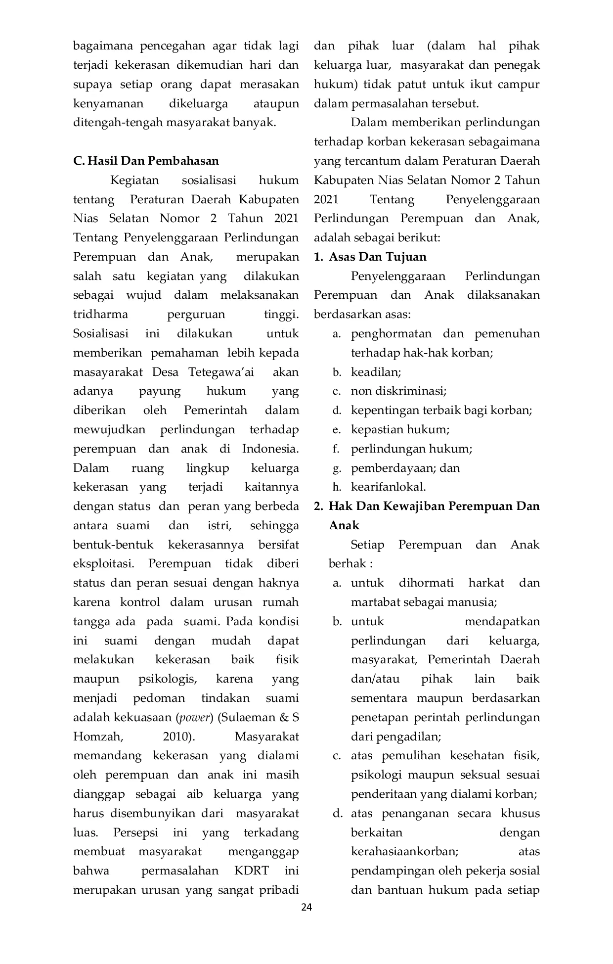 JURIS Perlindungan Perempuan dan Anak Korban Kekerasan di Desa Tetegawa ai Kecamatan Mazo Kabupaten Nias Selatan