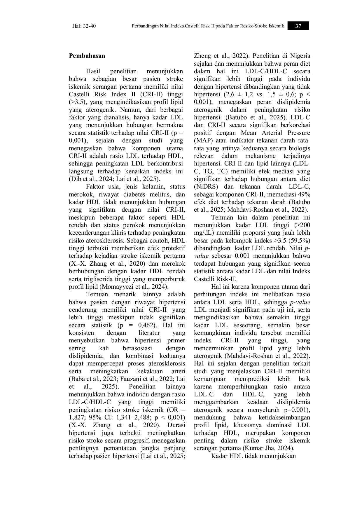 JURIS Perbandingan Nilai Indeks Castelli Risk II pada Faktor Resiko Stroke Iskemik