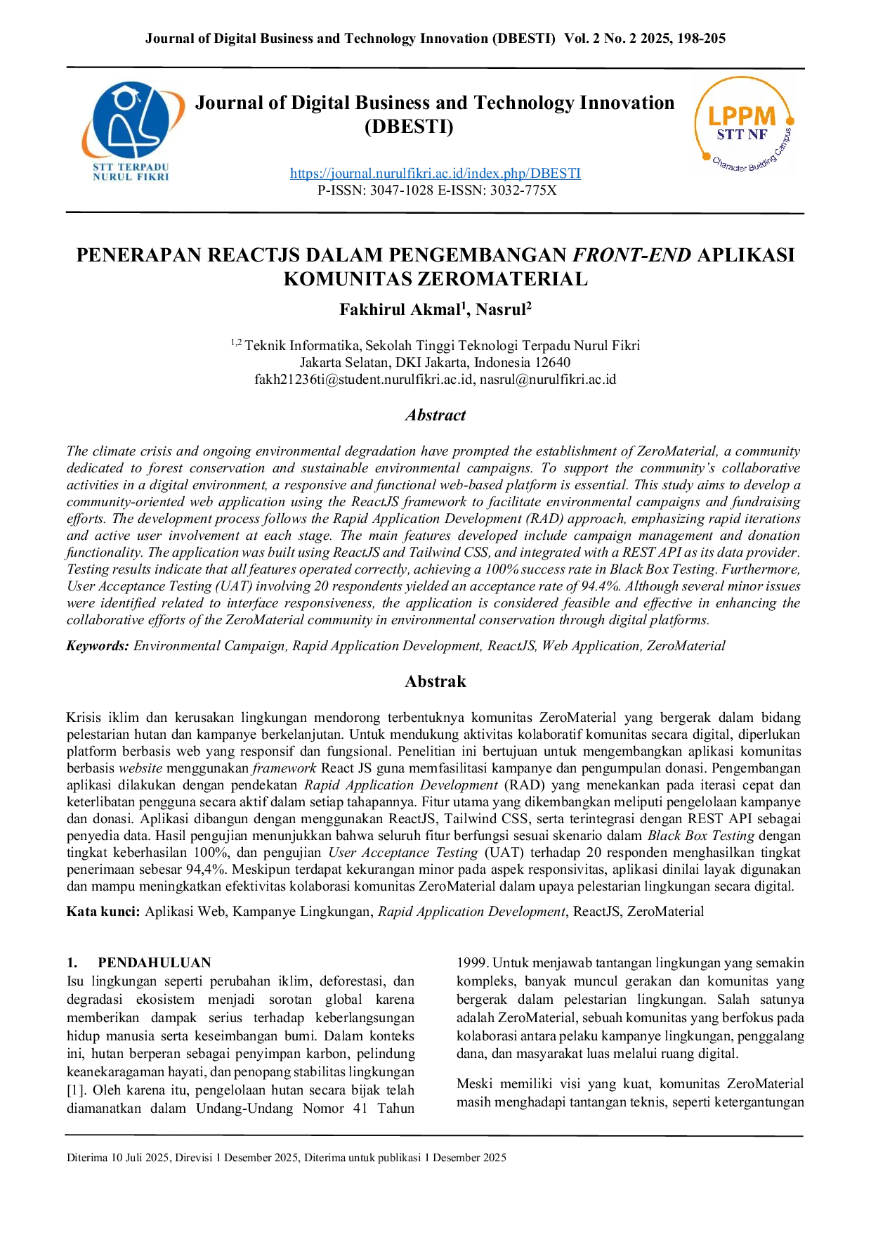 JURIS Implementation of ReactJs in Front End Development of Zeromaterial Community Application