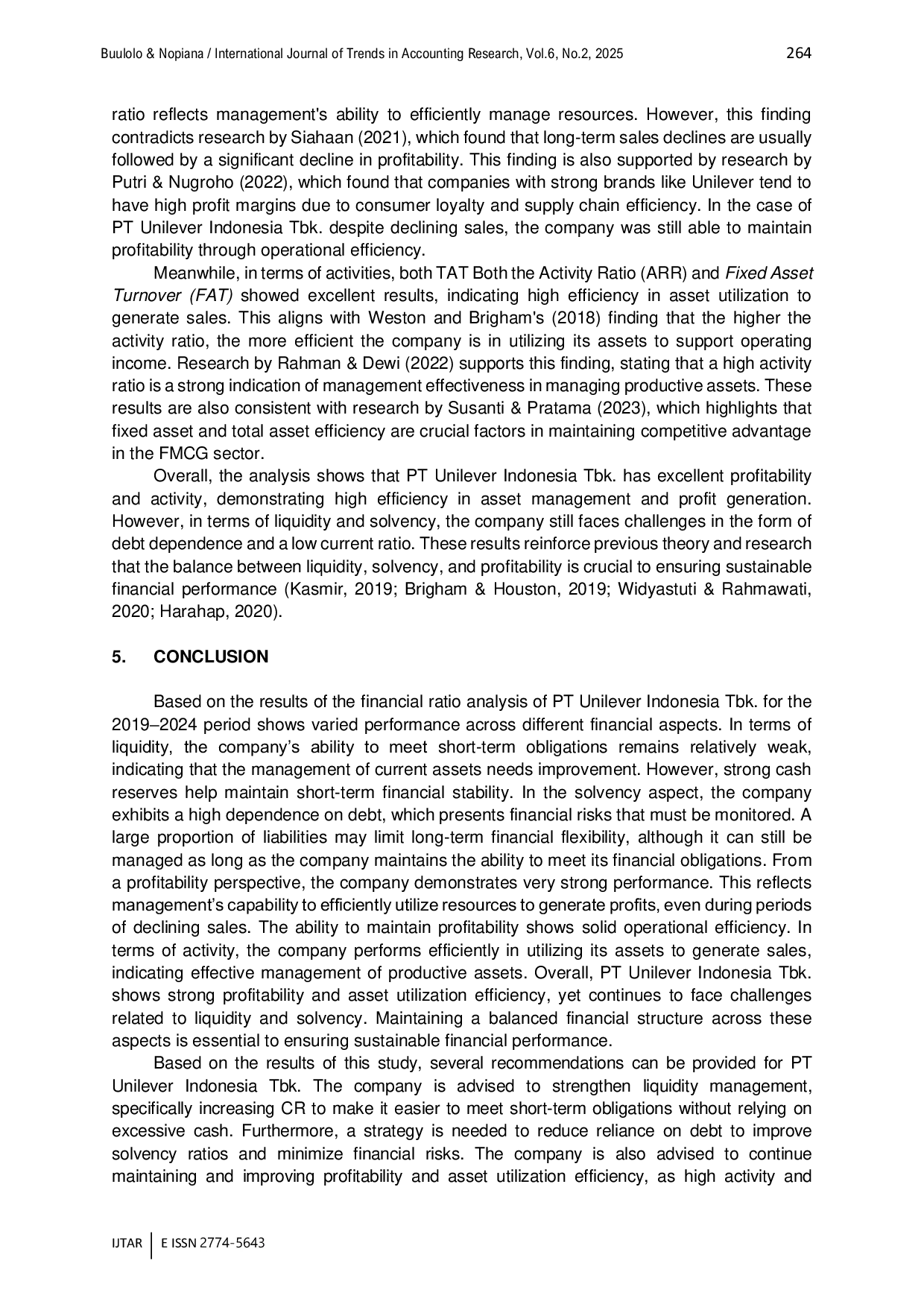 JURIS Assessing Financial Performance Through Ratio Analysis A Study on PT Unilever Indonesia Tbk