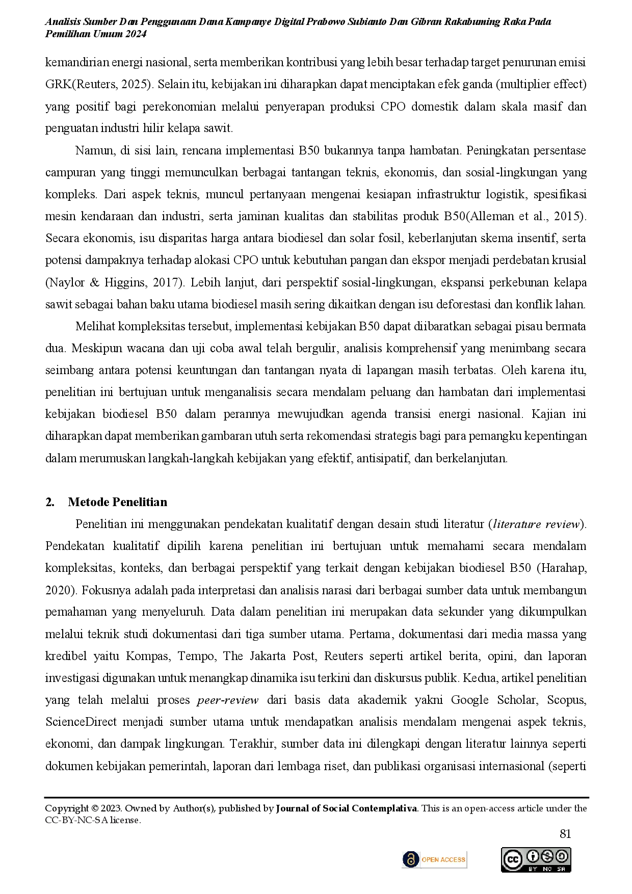 juris Peluang dan Hambatan Kebijakan Biodiesel B50 dalam Mewujudkan Transisi Energi Nasional di Indonesia