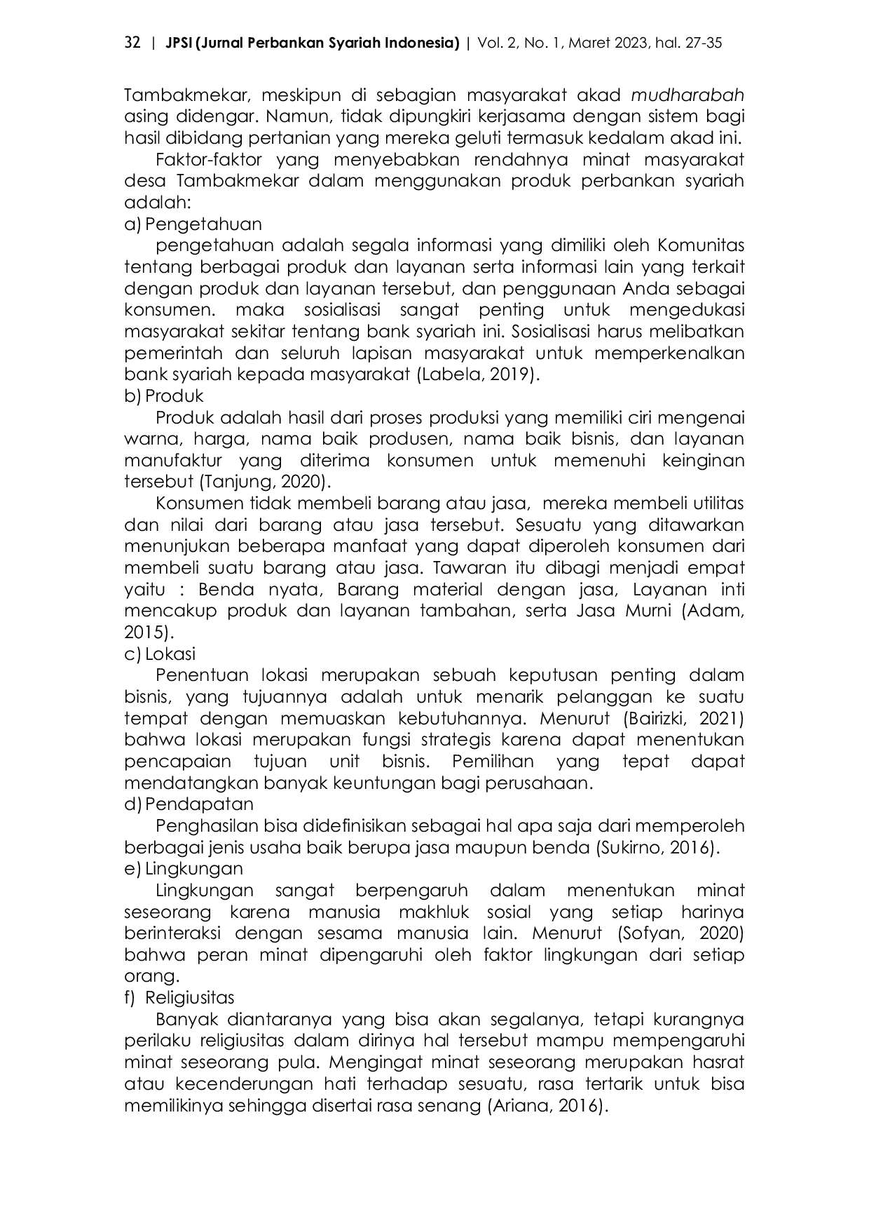 JURIS Analisis Minat Masyarakat Desa Tambakmekar Menggunakan Produk Perbankan Syariah