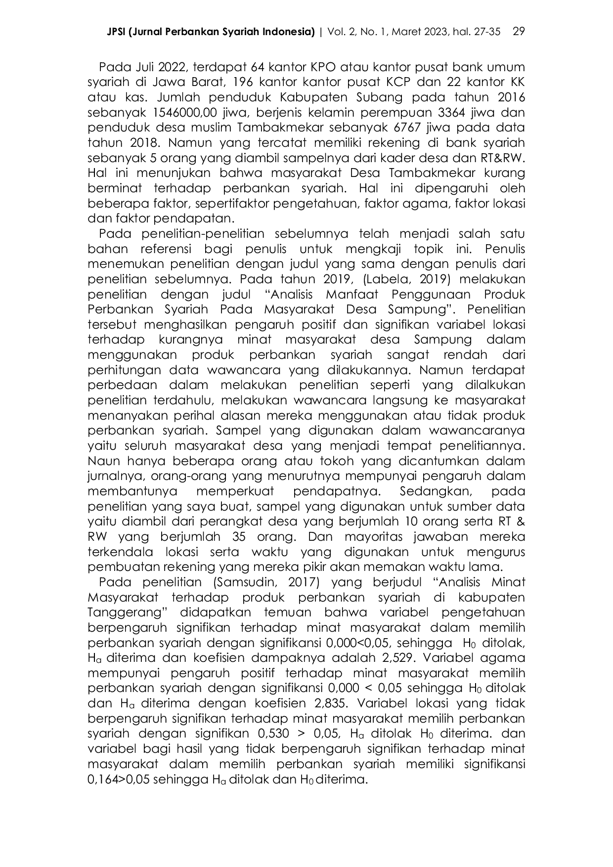 JURIS Analisis Minat Masyarakat Desa Tambakmekar Menggunakan Produk Perbankan Syariah