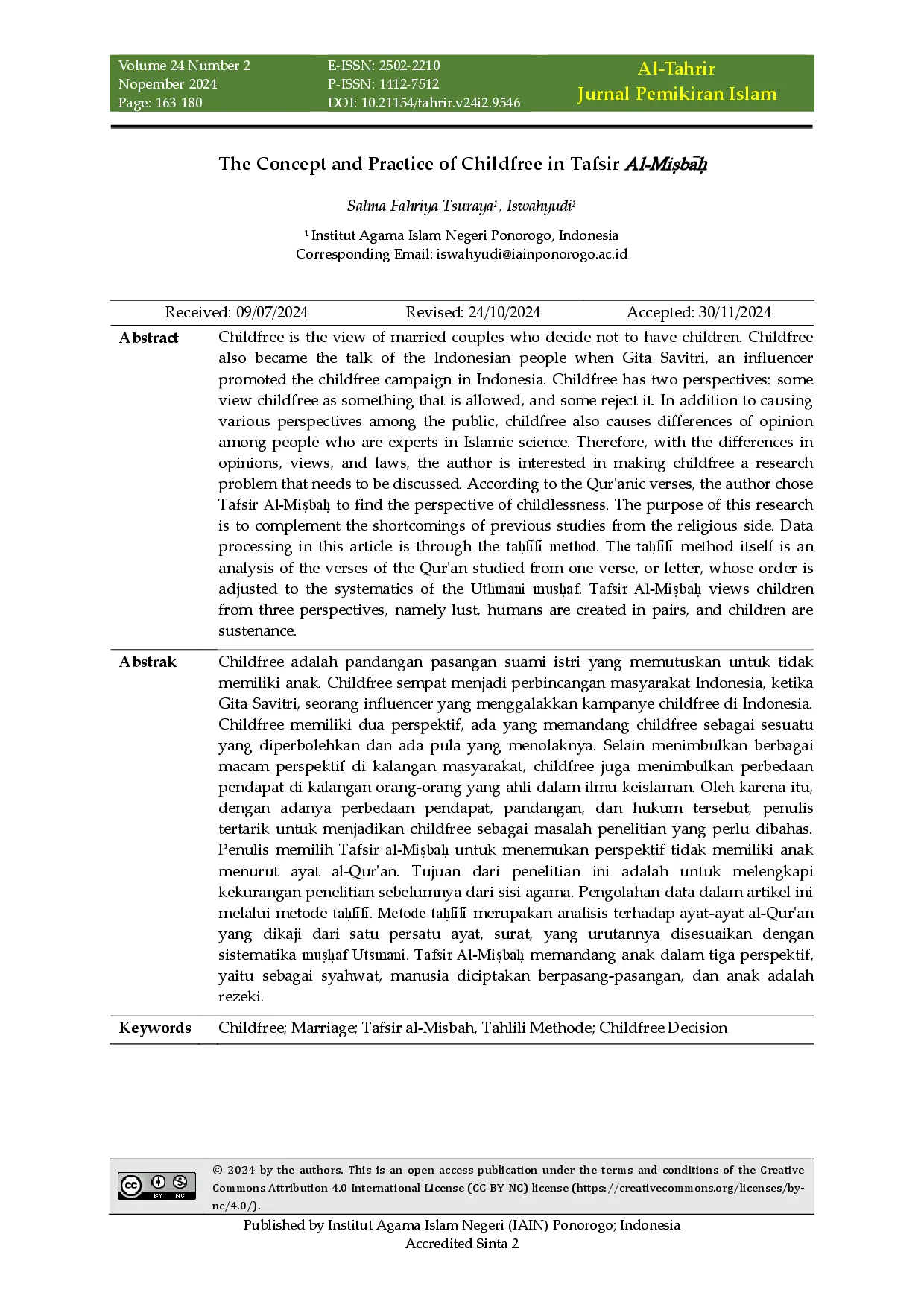 juris The Concept and Practice of Childfree in Tafsir Al Misbah