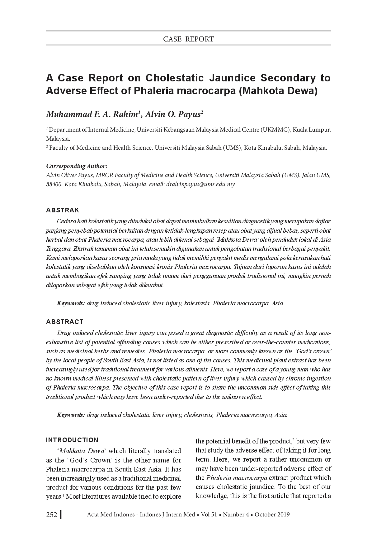juris A Case Report on Cholestatic Jaundice Secondary to Adverse Effect of Phaleria macrocarpa Mahkota Dewa