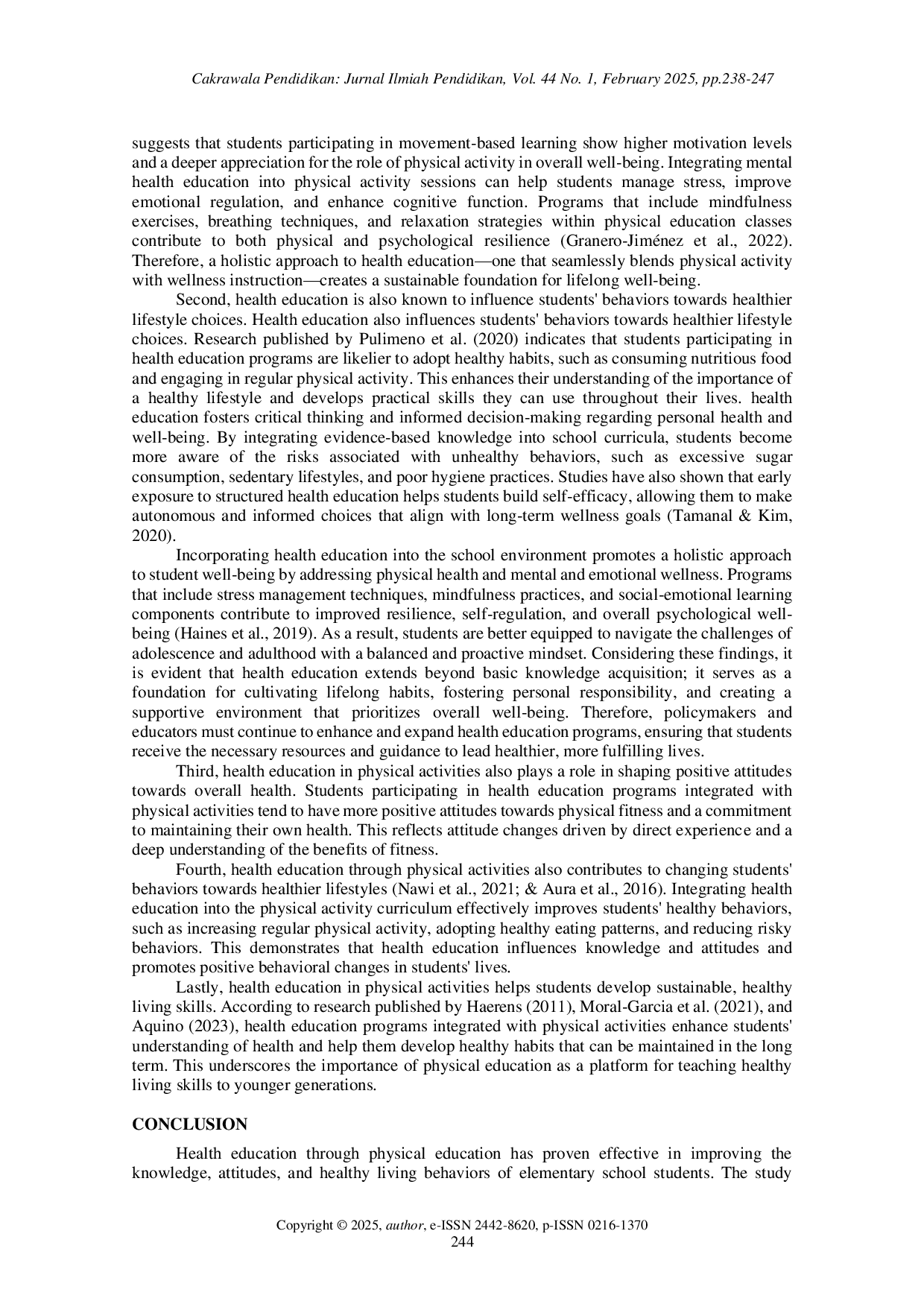 juris The influence of health education through physical education on the healthy living behavior of elementary school students
