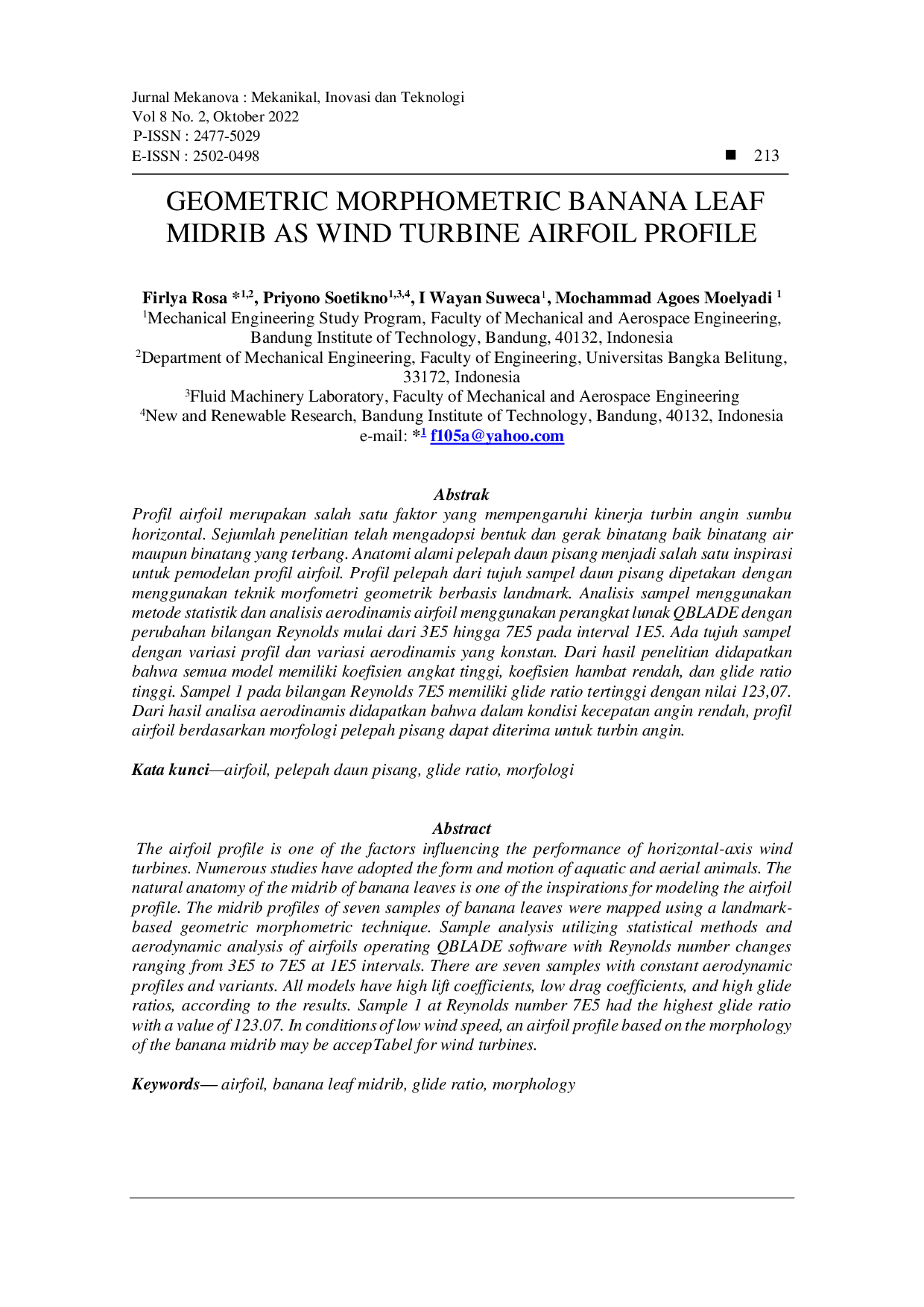 JURIS Geometric Morphometric Banana Leaf Midrib as Wind Turbine Airfoil Profile