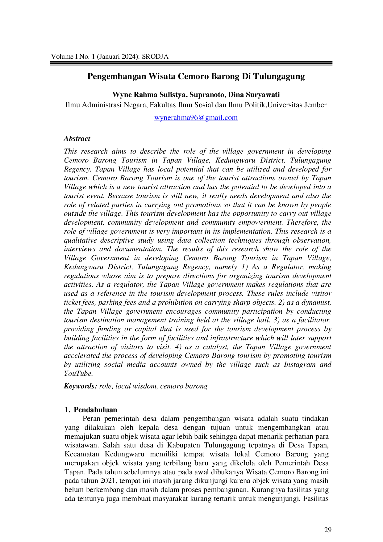 JURIS Pengembangan Wisata Cemoro Barong di Tulungagung