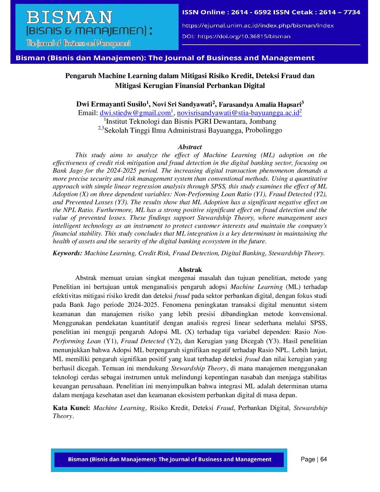 JURIS Pengaruh Machine Learning dalam Mitigasi Risiko Kredit Deteksi Fraud dan Mitigasi Kerugian Finansial Perbankan Digital