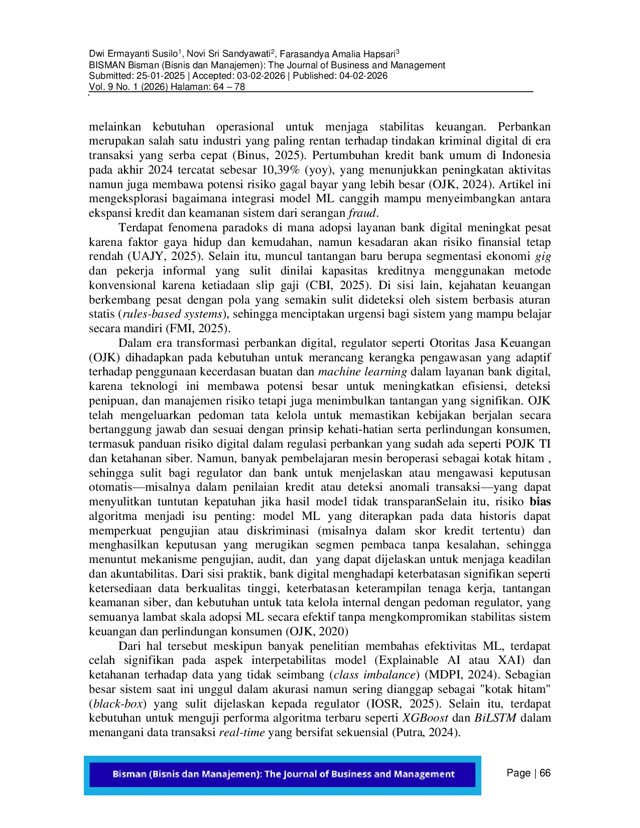 JURIS Pengaruh Machine Learning dalam Mitigasi Risiko Kredit Deteksi Fraud dan Mitigasi Kerugian Finansial Perbankan Digital