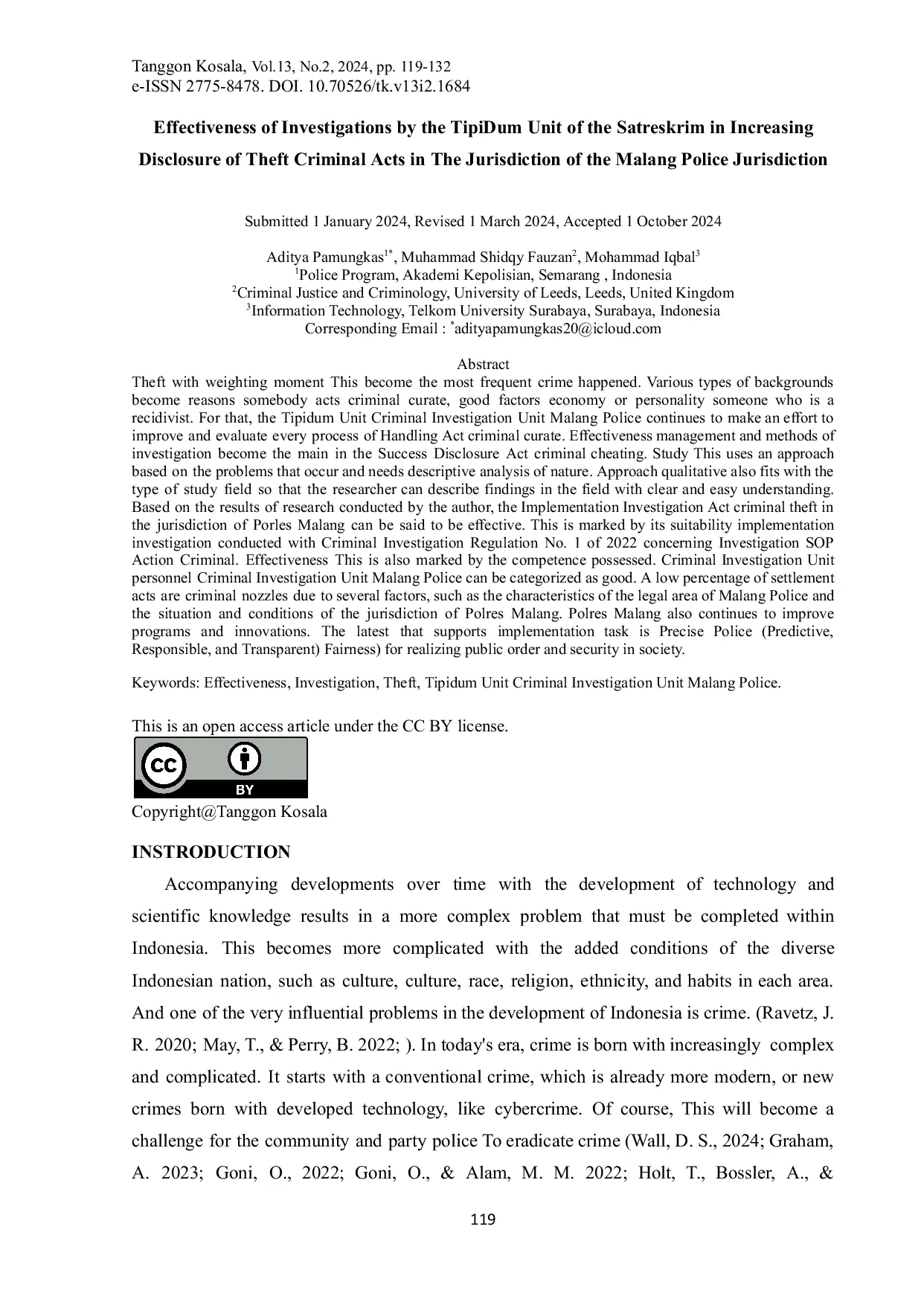 JURIS Effectiveness of Investigations by the TipiDum Unit of the Satreskrim in Increasing Disclosure of Theft Criminal Acts in the Jurisdiction of the Malang Police Jurisdiction
