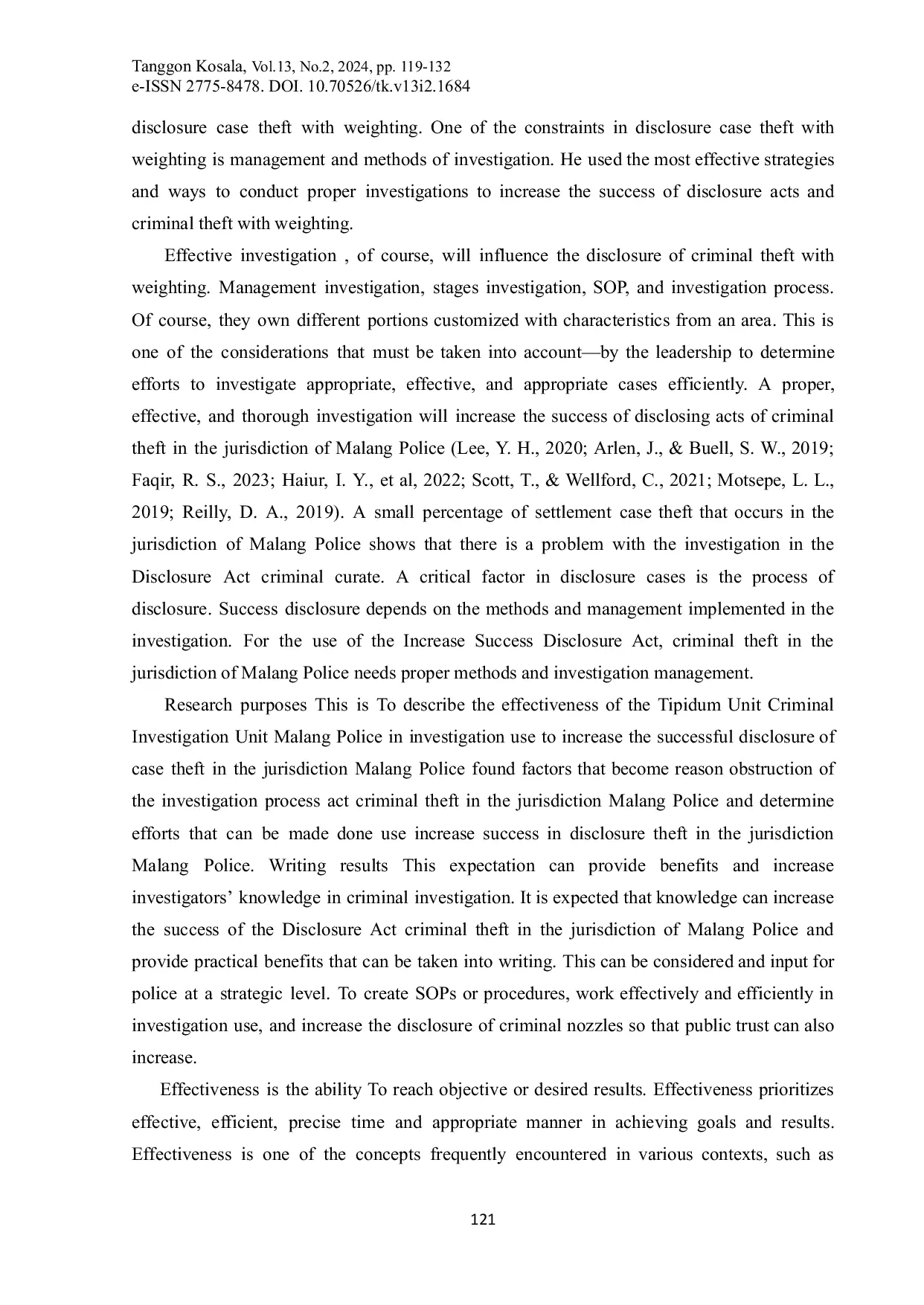 JURIS Effectiveness of Investigations by the TipiDum Unit of the Satreskrim in Increasing Disclosure of Theft Criminal Acts in the Jurisdiction of the Malang Police Jurisdiction