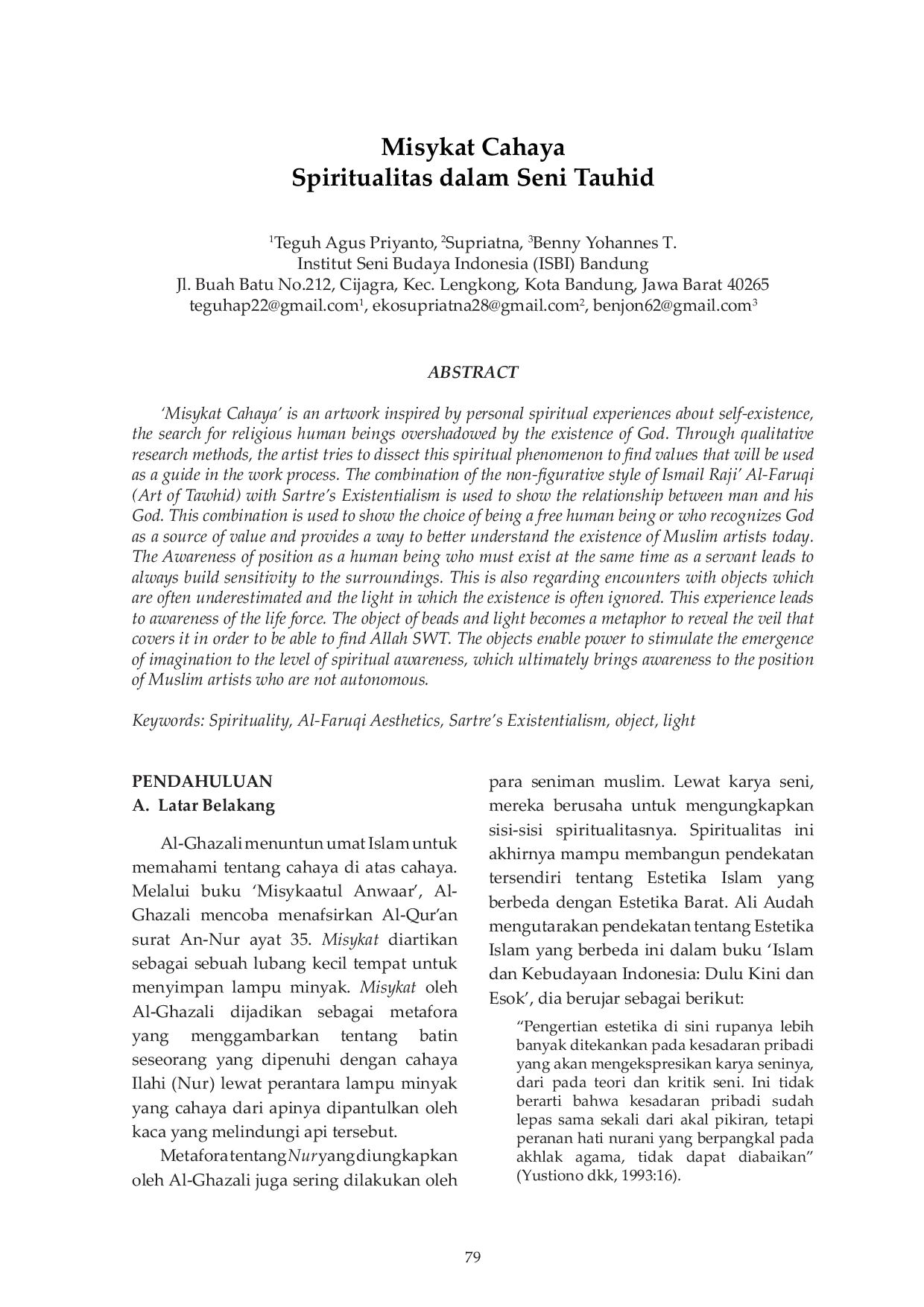 JURIS Misykat Cahaya Spiritualitas dalam Seni Tauhid