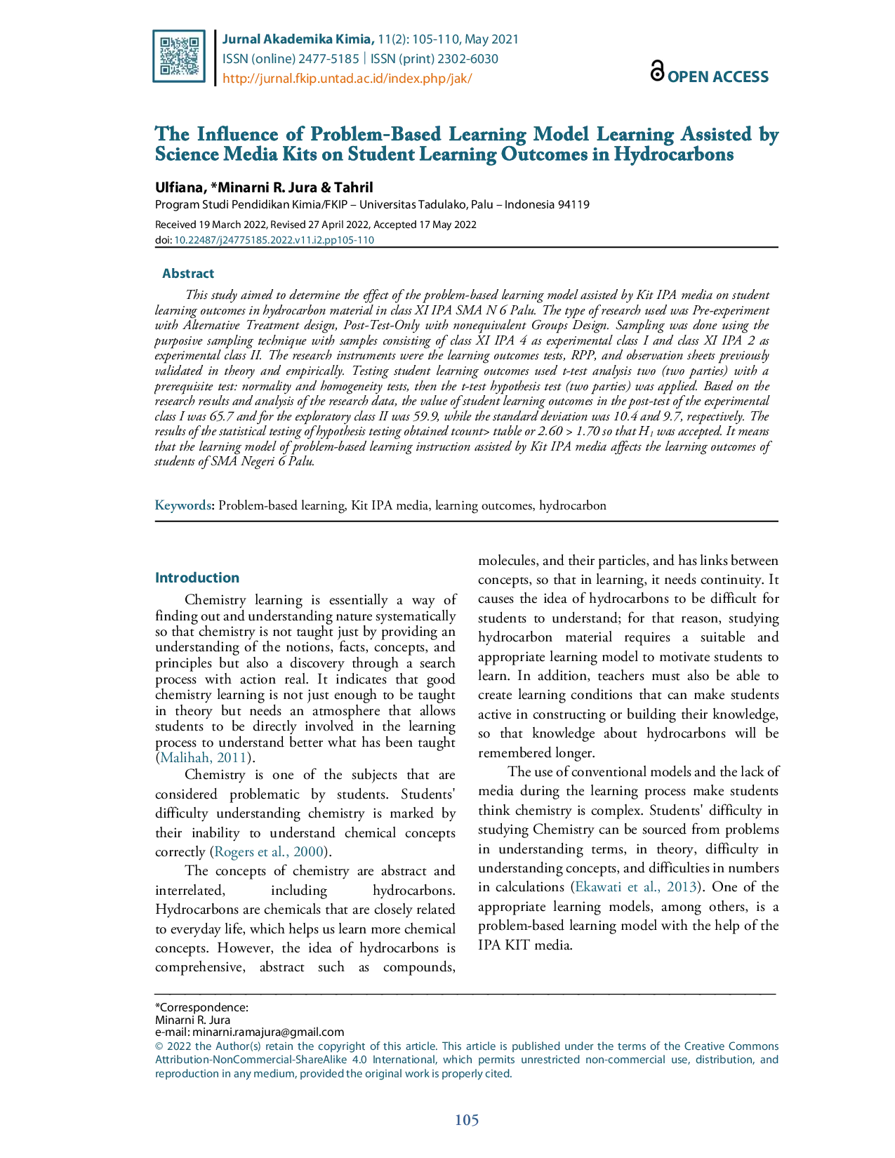 JURIS The Influence Of Problem Based Learning Model Learning Assisted By Science Media Kits On Student Learning Outcomes In Hydrocarbons