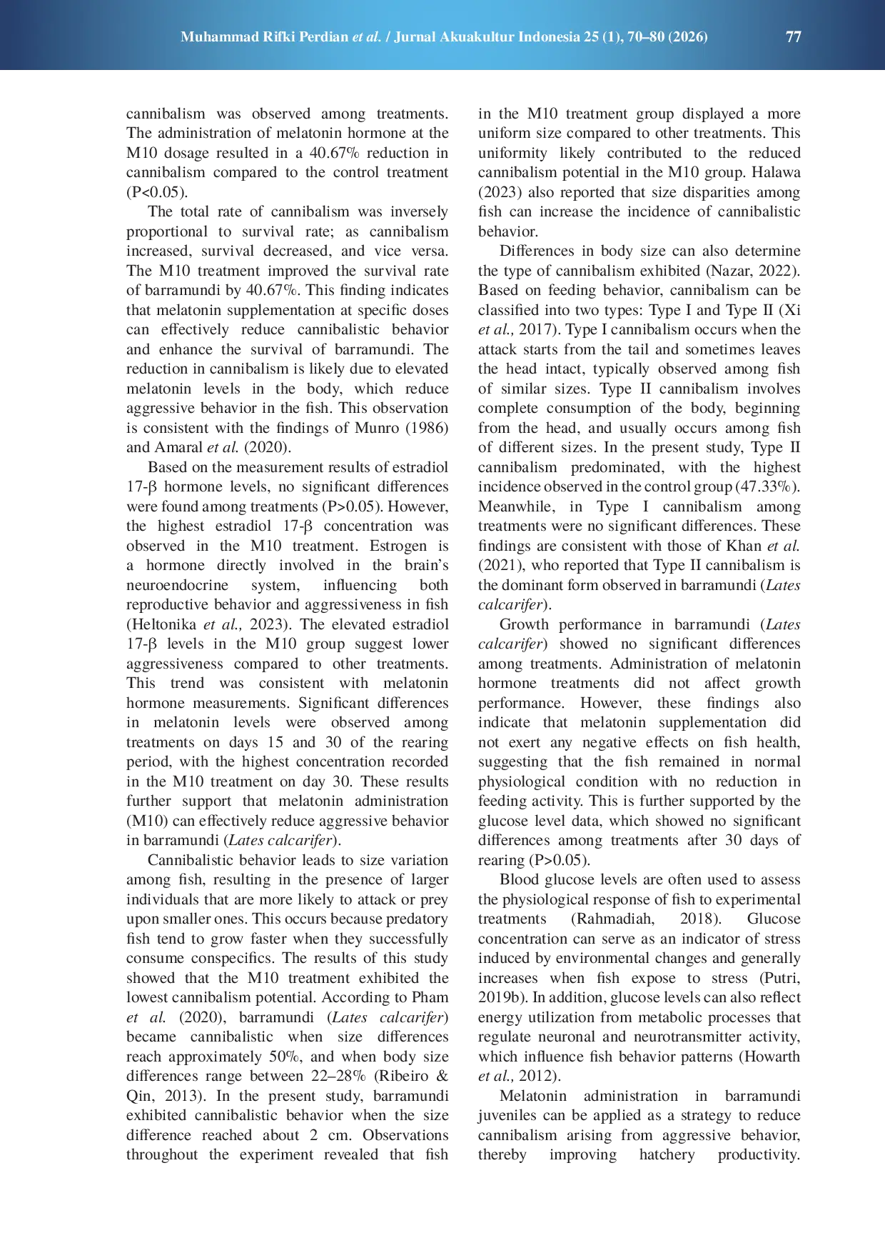 JURIS Cannibalism control of Asian seabass Lates calcarifer fry by melatonin hormone administration