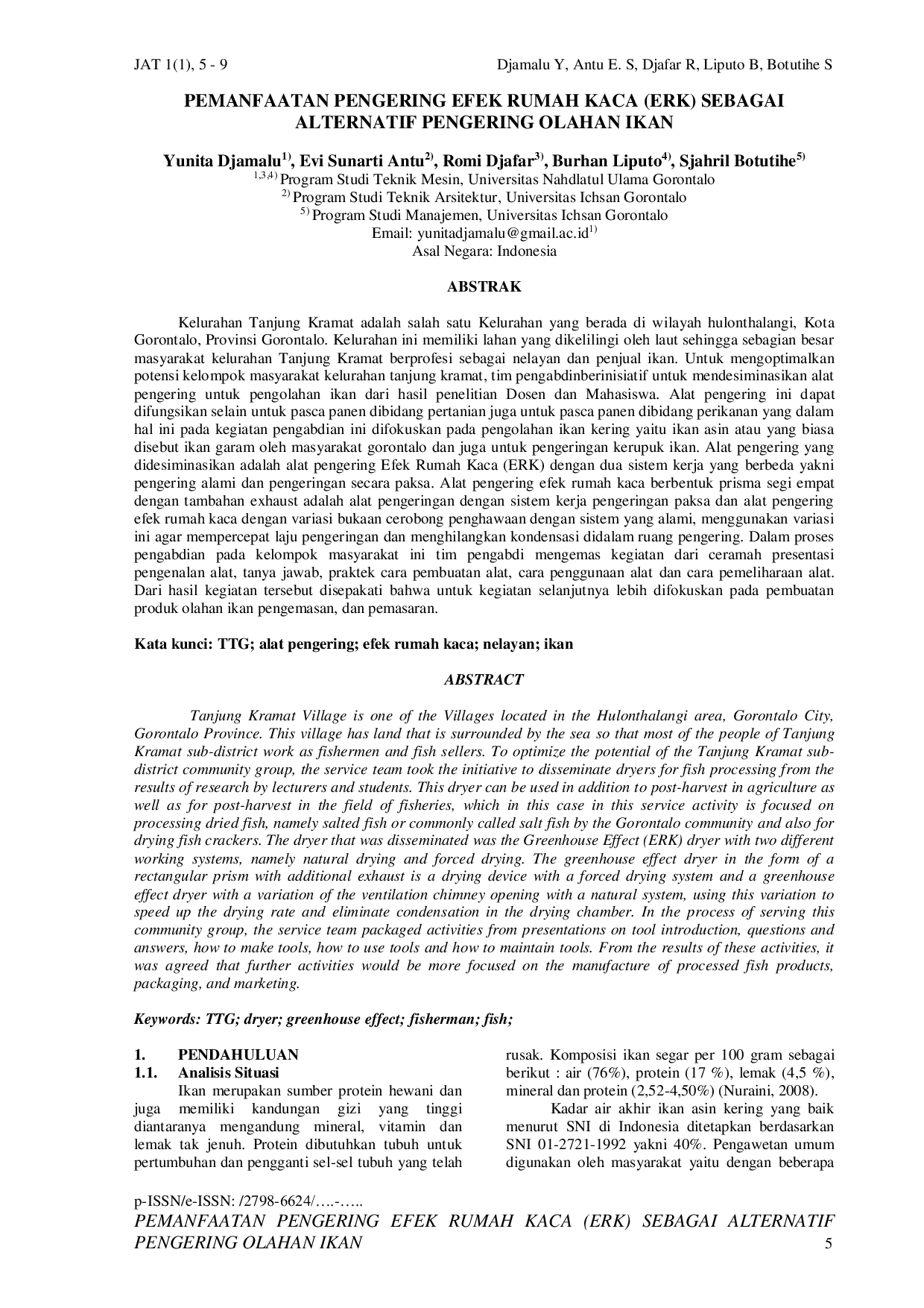 JURIS Pemanfaatan Pengering Efek Rumah Kaca Erk Sebagai Alternatif Pengering Olahan Ikan