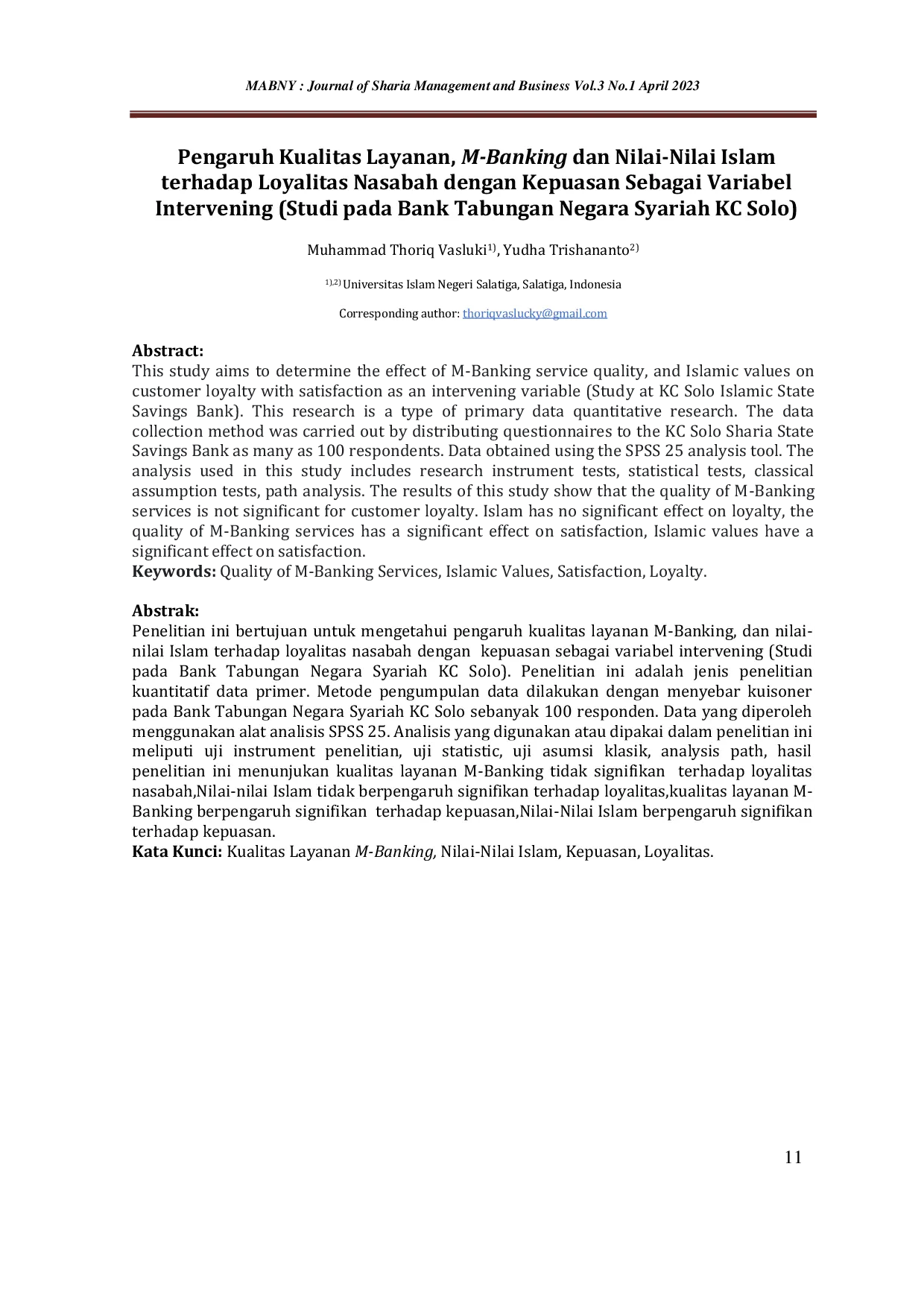 JURIS Pengaruh Kualitas Layanan M Banking dan Nilai Nilai Islam terhadap Loyalitas Nasabah dengan Kepuasan Sebagai Variabel Intervening Studi pada Bank Tabungan Negara Syariah KC Solo
