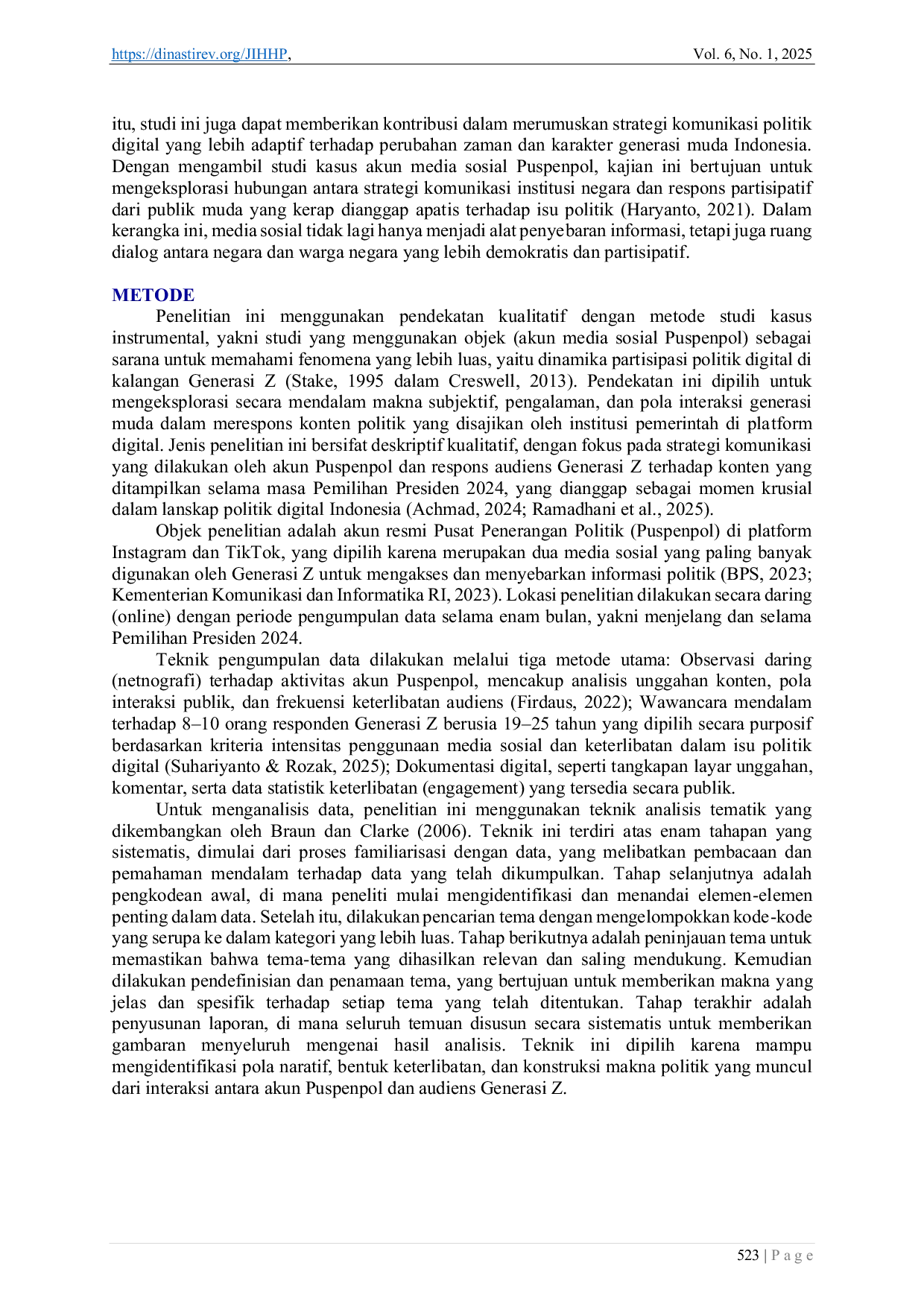 JURIS Peran Media Sosial Sebagai Wadah Partisipasi Politik Masa Kini di Kalangan Generasi Z Studi Kasus Akun Media Sosial PUSPENPOL