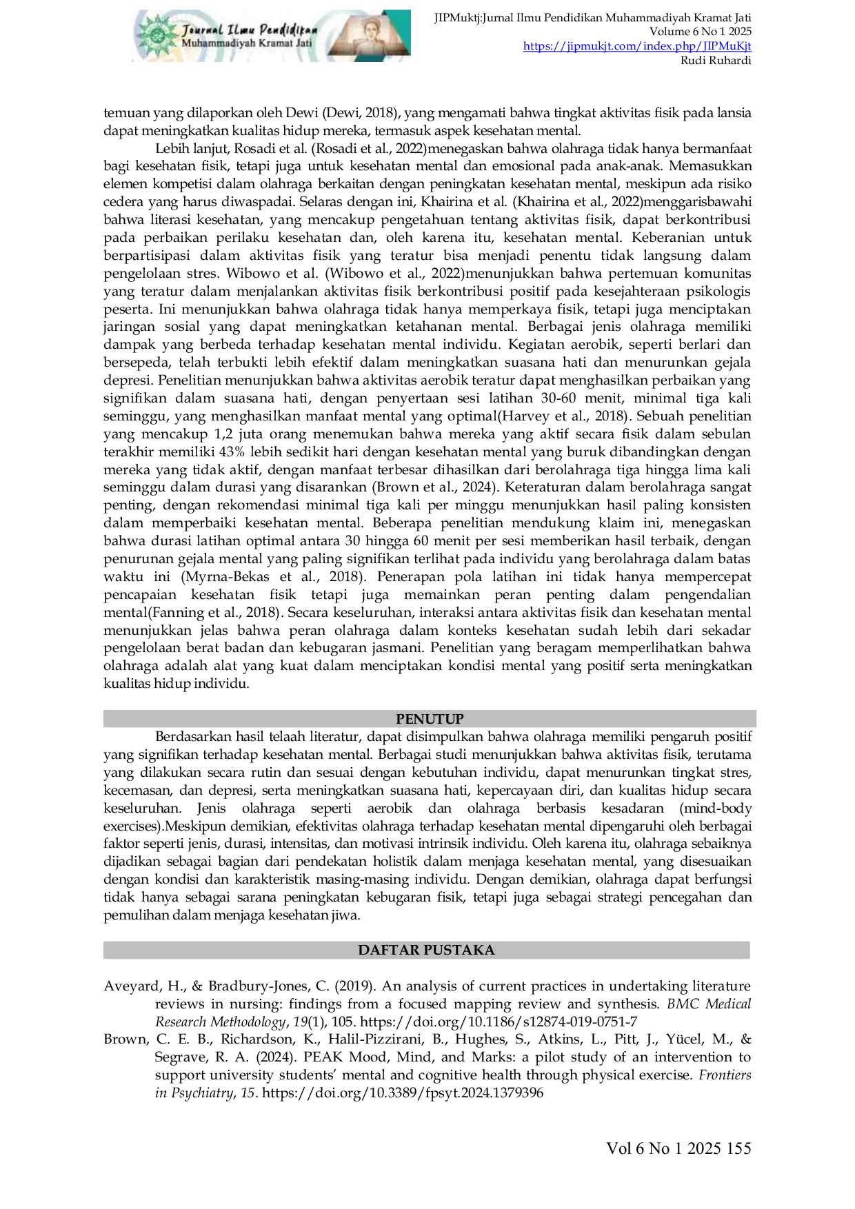 JURIS Tinjauan Literatur Pengaruh Aktivitas Olahraga Terhadap Peningkatan Kesehatan Mental
