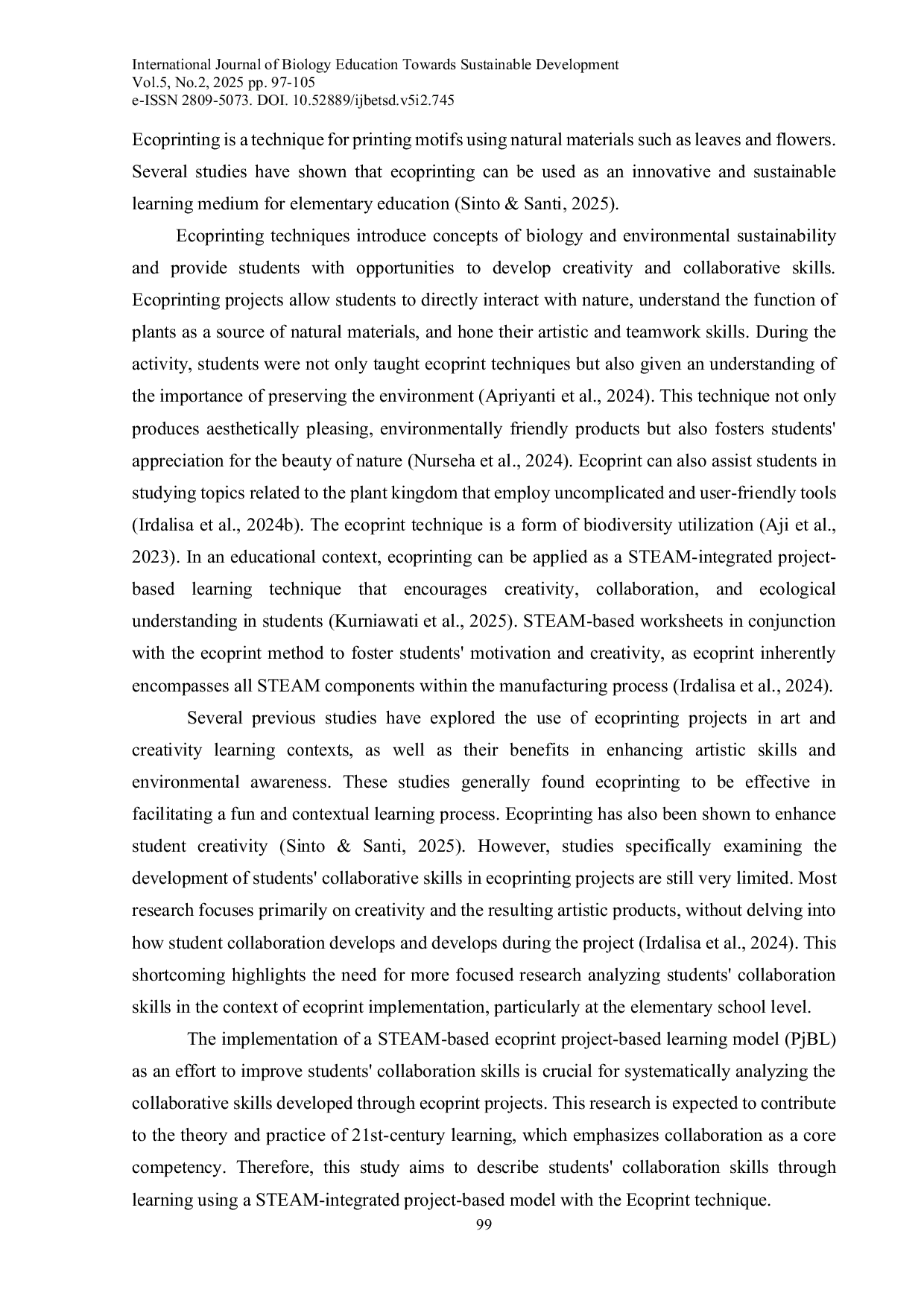 JURIS Implementation of STEAM Integrated Project Based Learning Model with Ecoprint Techniques to Empower Students Collaborative Skills