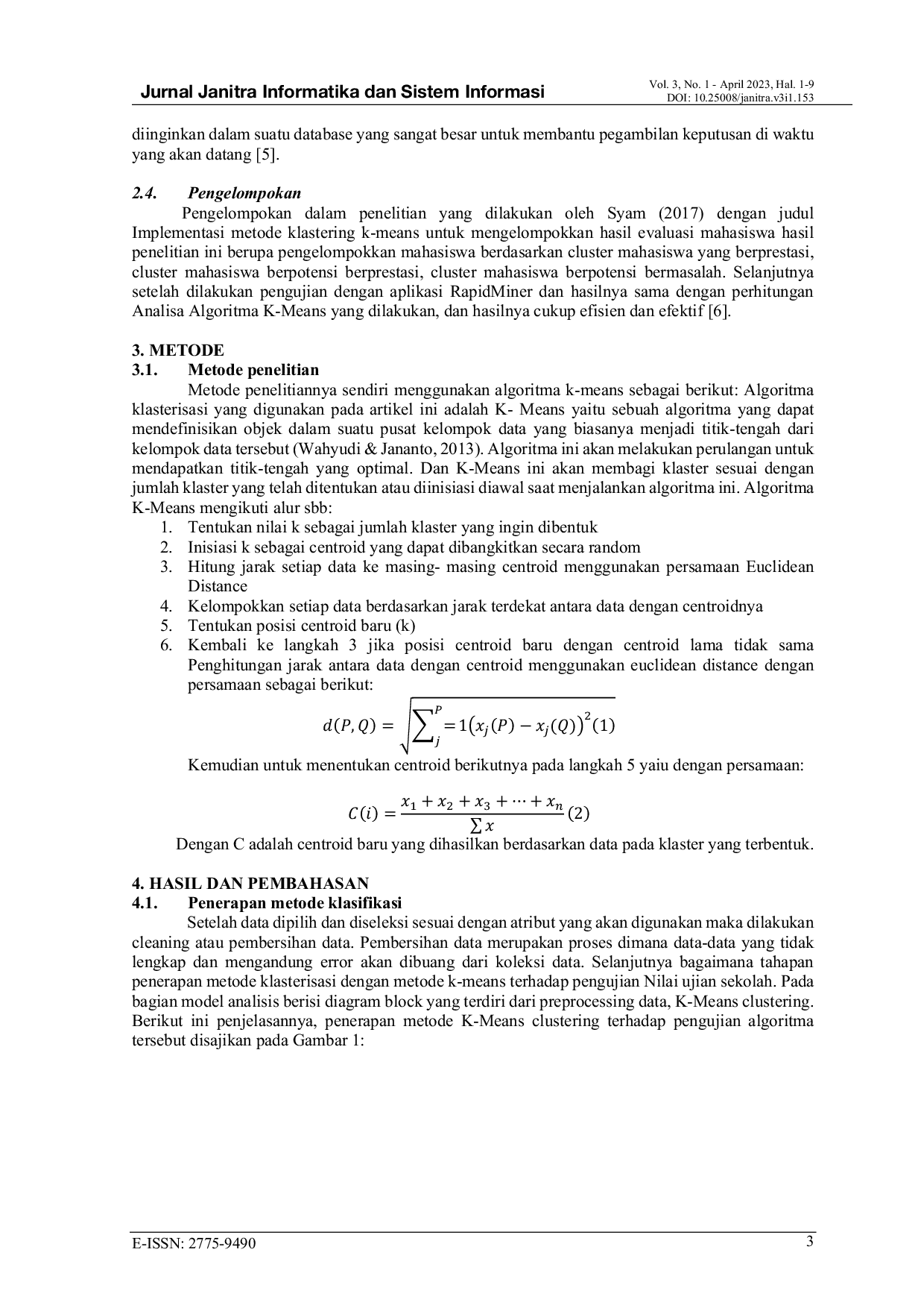 JURIS Klasterisasi Nilai Ujian Sekolah Menggunakan Metode Algoritma K Means