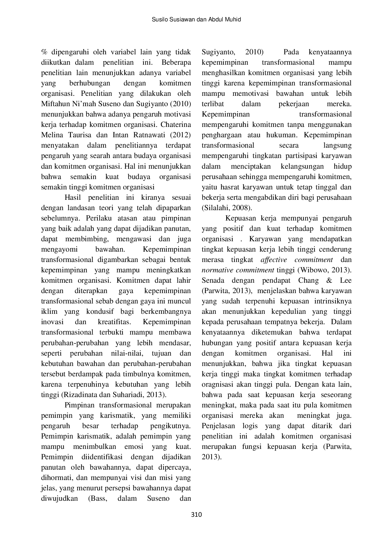 JURIS Kepemimpinan Transformasional Kepuasan Kerja dan Komitmen Organisasi