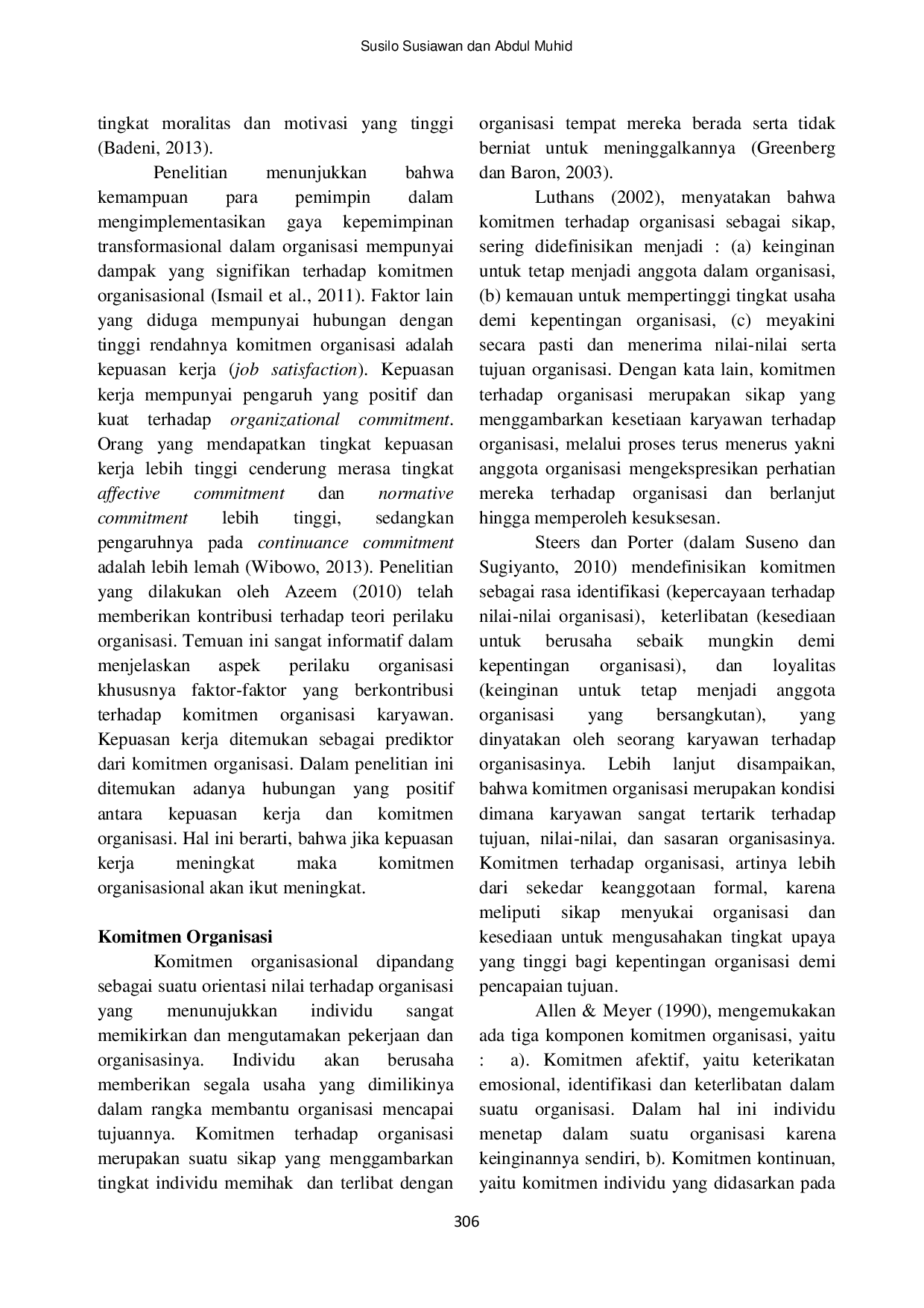 JURIS Kepemimpinan Transformasional Kepuasan Kerja dan Komitmen Organisasi