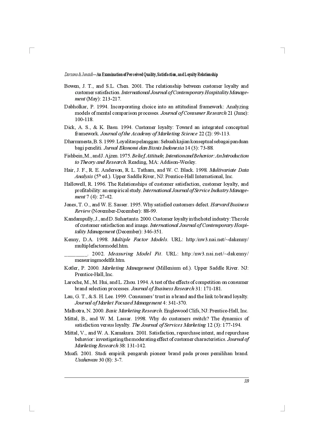juris An Examination of Perceived Quality Satisfaction and Loyalty Relationship Applicability of Comparative and Noncomparative Evaluation
