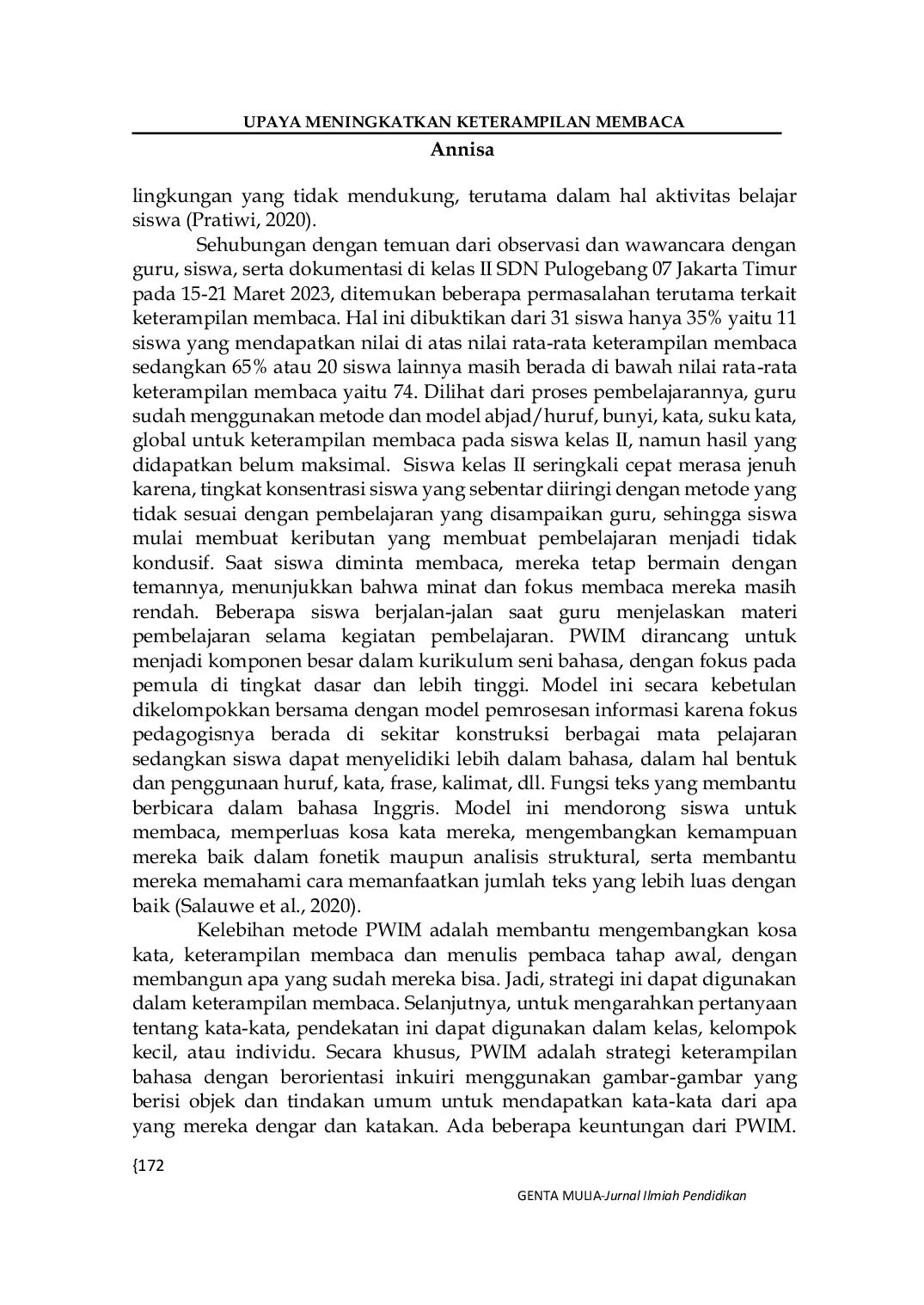 JURIS Upaya Meningkatkan Keterampilan Membaca Dengan Metode Picture Word Inductive Model Pada Siswa Kelas Ii Sdn Pulogebang 07