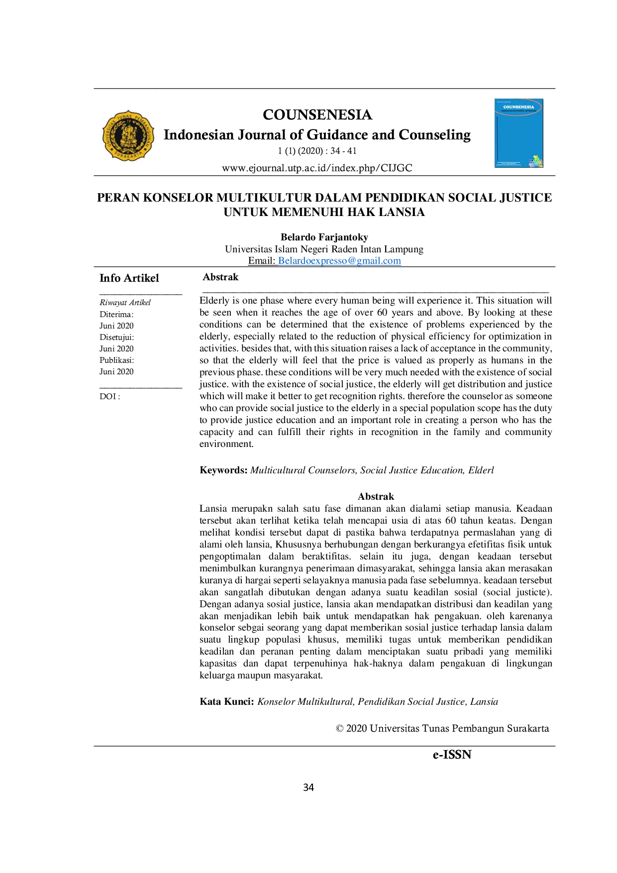 JURIS Peran Konselor Multikultur Dalam Pendidikan Social Justice Untuk Memenuhi Hak Lansia