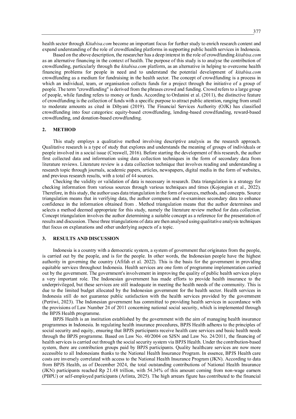 JURIS Contribution and Potential of Crowdfunding Kitabisa as an Alternative Health Financing in Indonesia