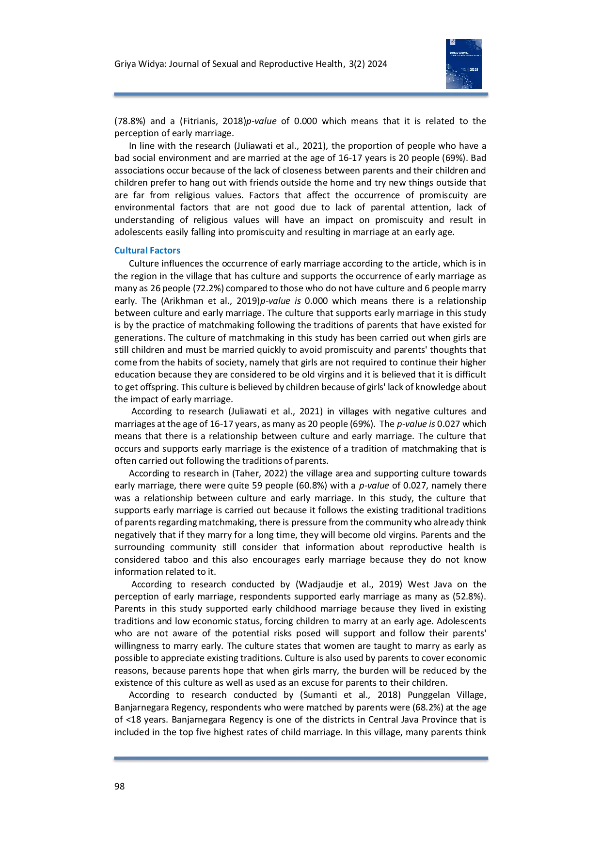 JURIS Literature Review of Socio Cultural Studies on Incidence of Early Childhood Marriage