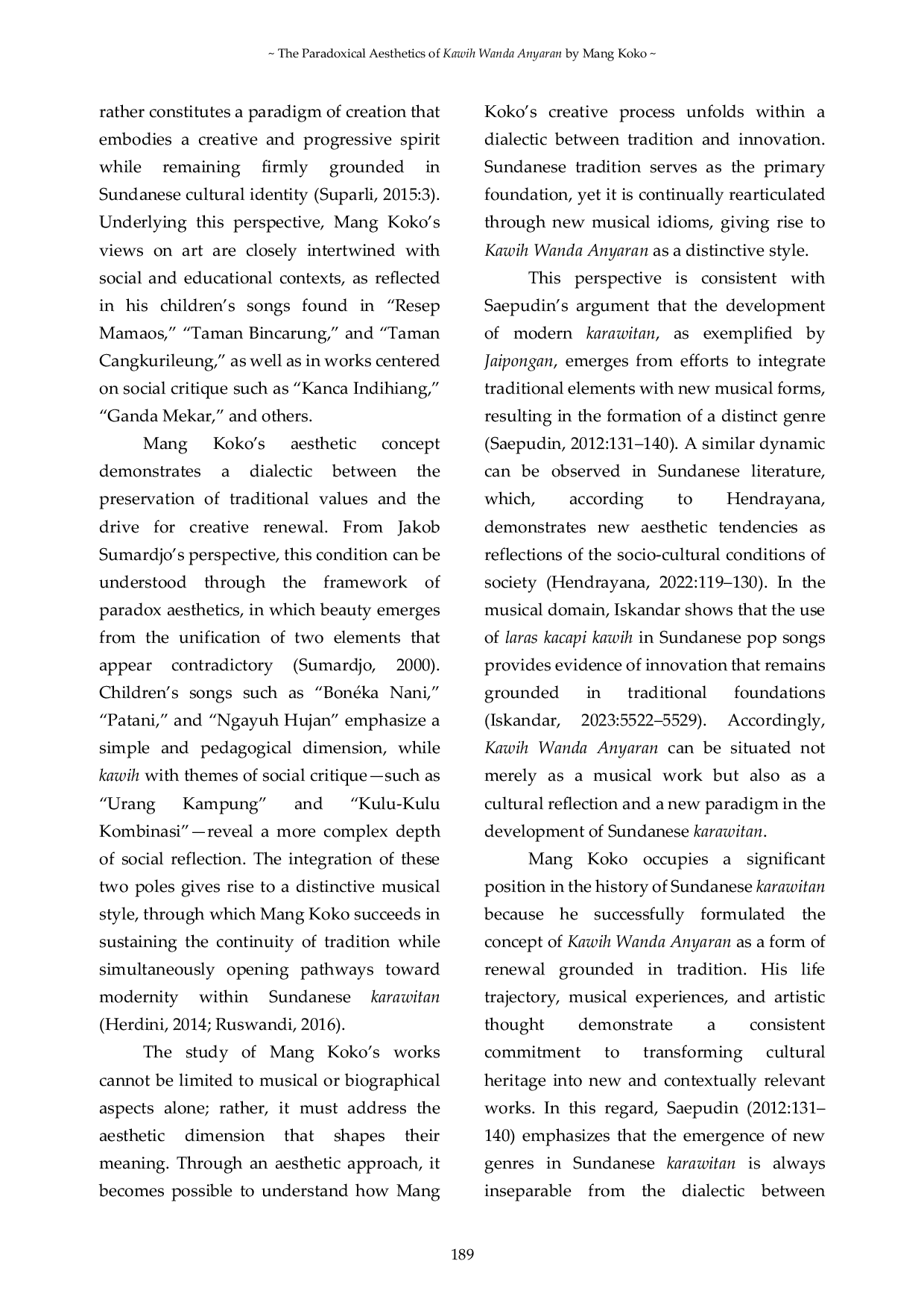 JURIS The Paradoxical Aesthetics of Kawih Wanda Anyaran by Mang Koko