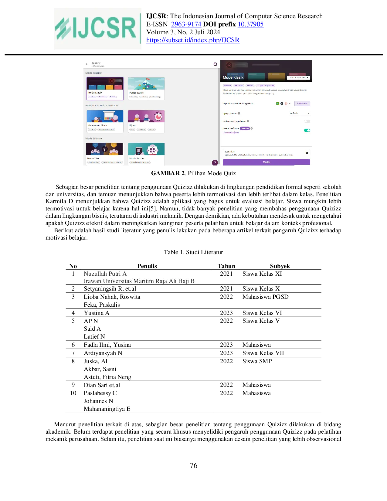 JURIS Pengaruh Penggunaan Aplikasi Quizizz Terhadap Motivasi Belajar Peserta Pelatihan Basic Mechanic di PT XYZ