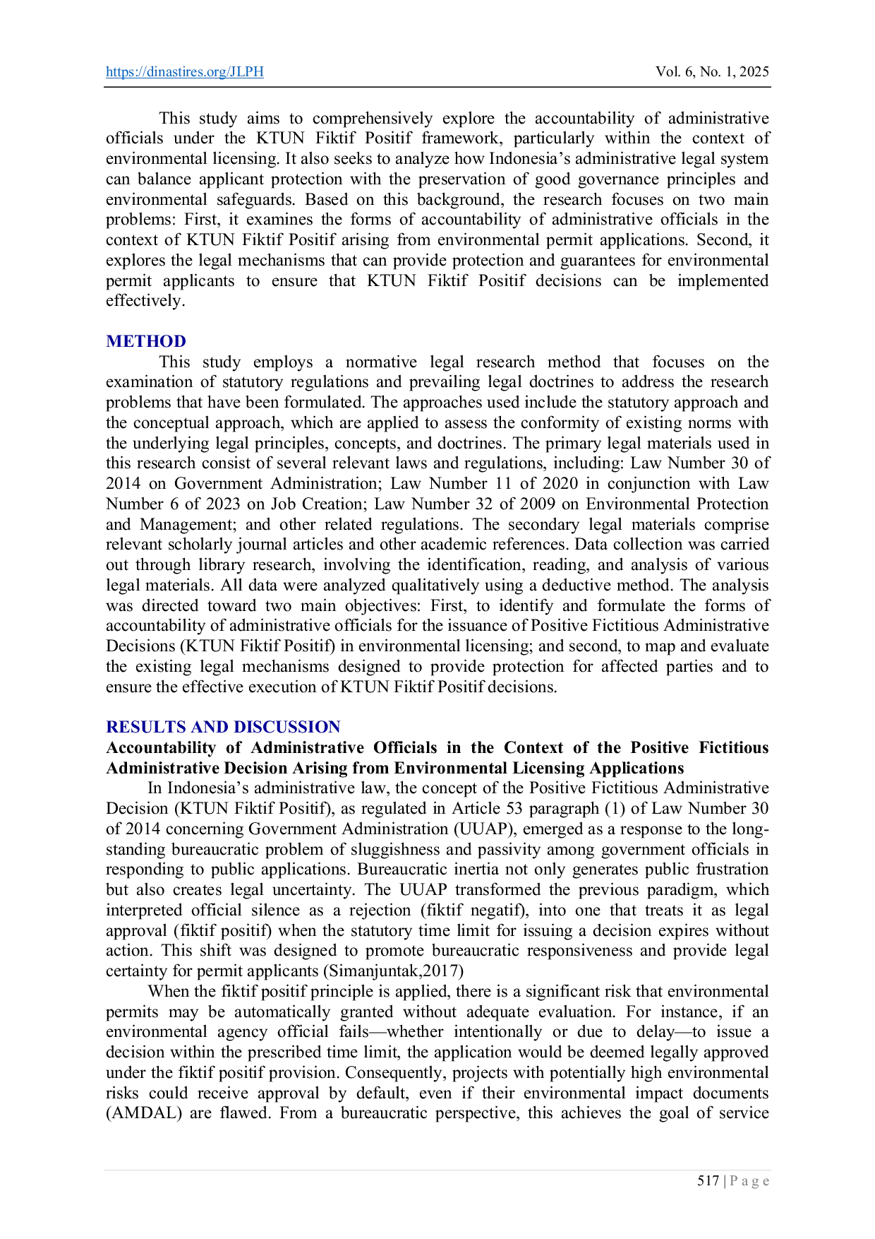 JURIS Administrative Accountability in Positive Fictitious State Administrative Decisions and the Protection of Applicants Rights in Environmental Licensing