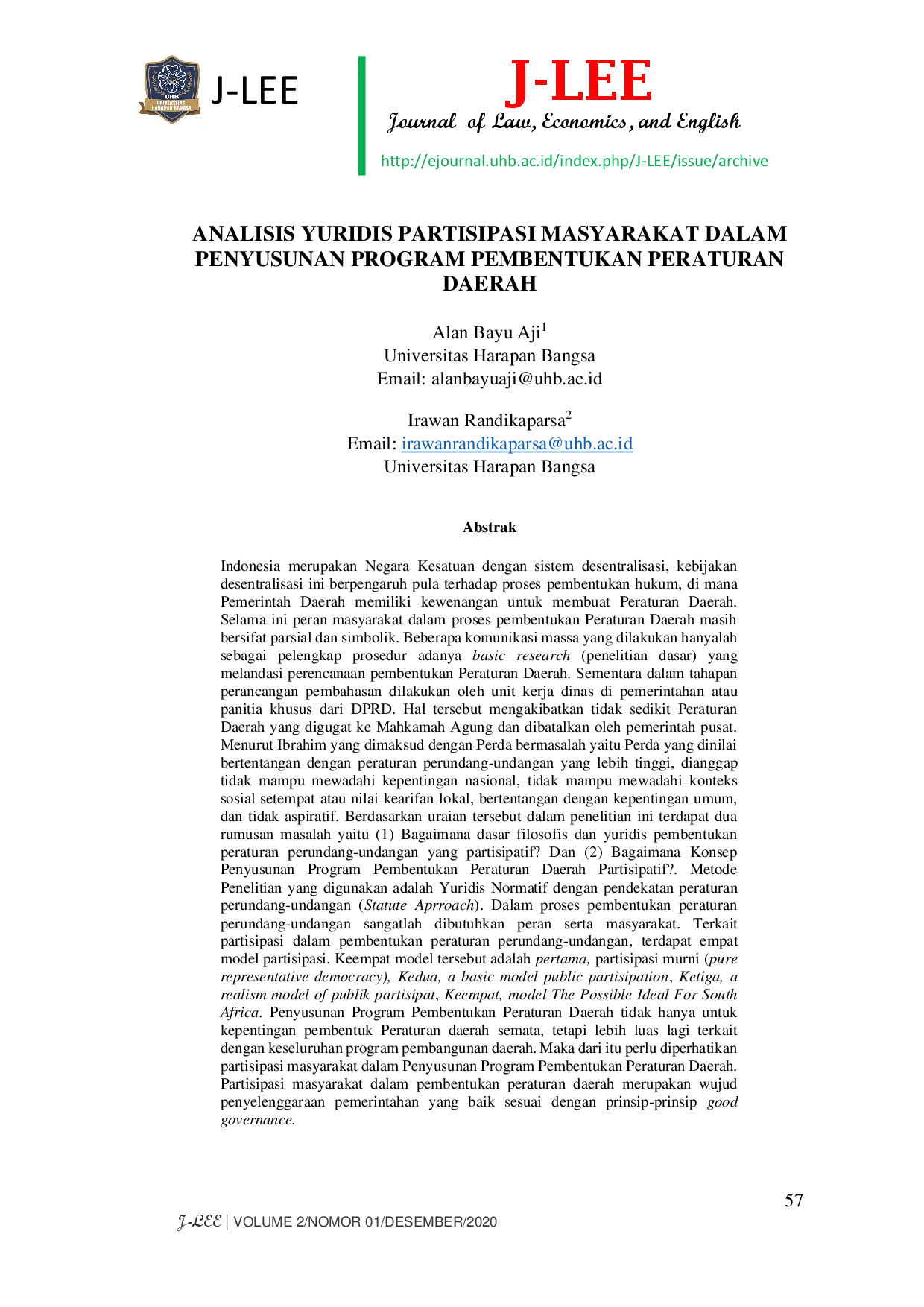 juris Analisis Yuridis Partisipasi Masyarakat Dalam Penyusunan Program Pembentukan Peraturan Daerah