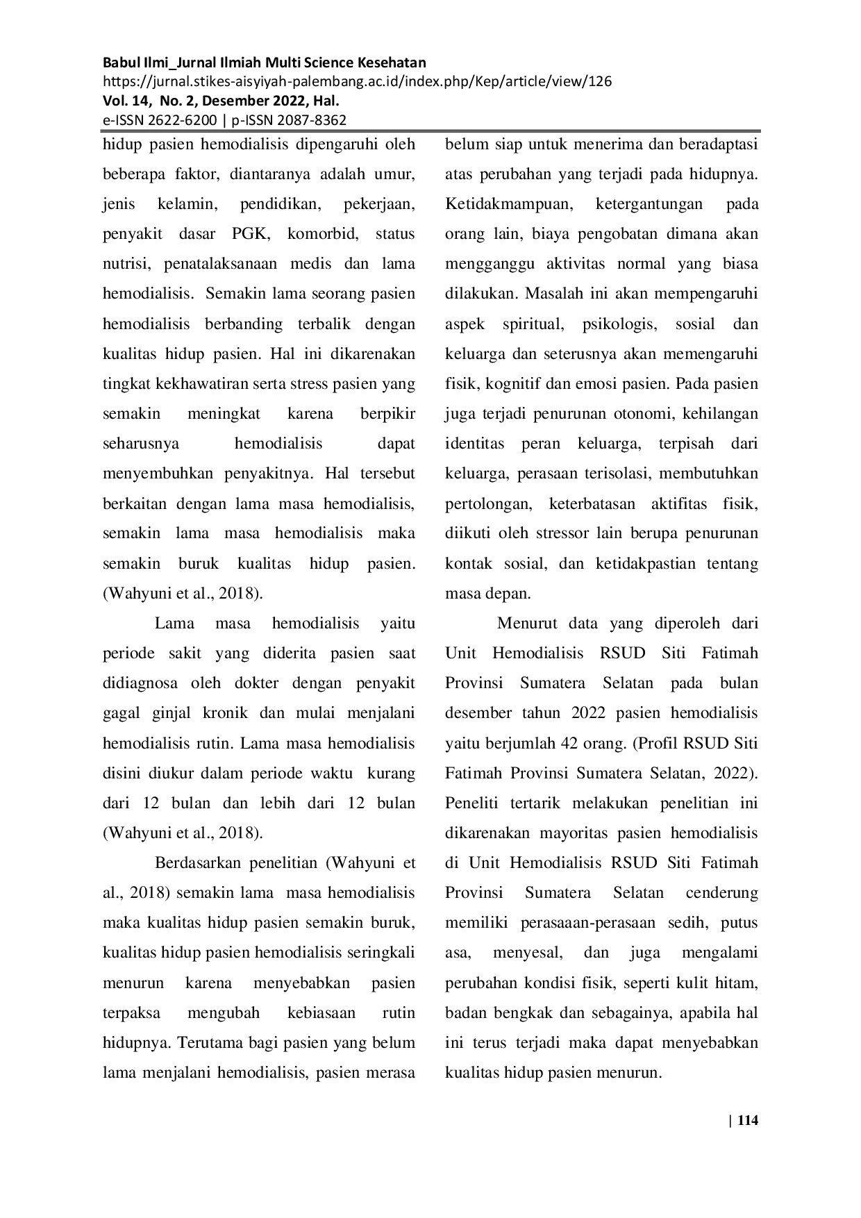 JURIS Hubungan Lama Masa Hemodialisis Dengan Kualitas Hidup Pasien Gagal Ginjal Kronik