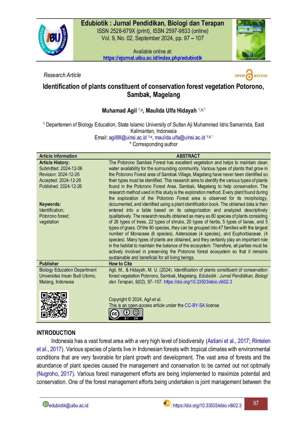 JURIS Identification of plants constituent of conservation forest vegetation Potorono Sambak Magelang