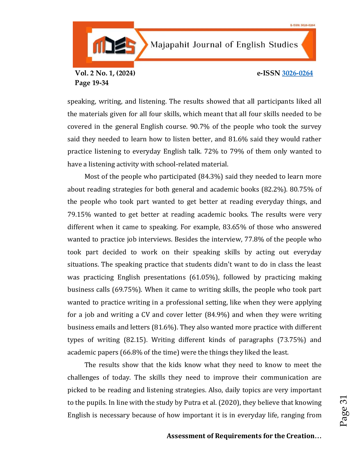 JURIS Assessment of Requirements for the Creation of Course Materials for English as a Second Language for Students Majoring in Subjects Other Than English