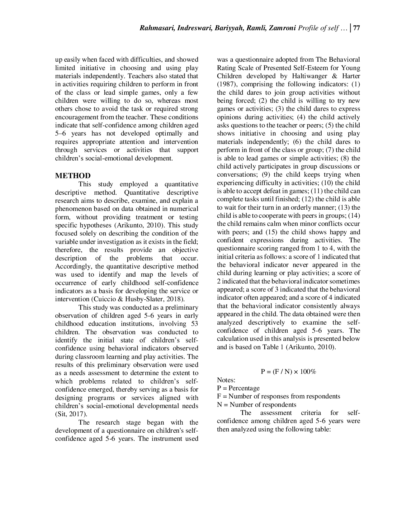 JURIS Profile of self confidence among children aged 5 6 years based on the adoption of an early childhood self confidence instrument