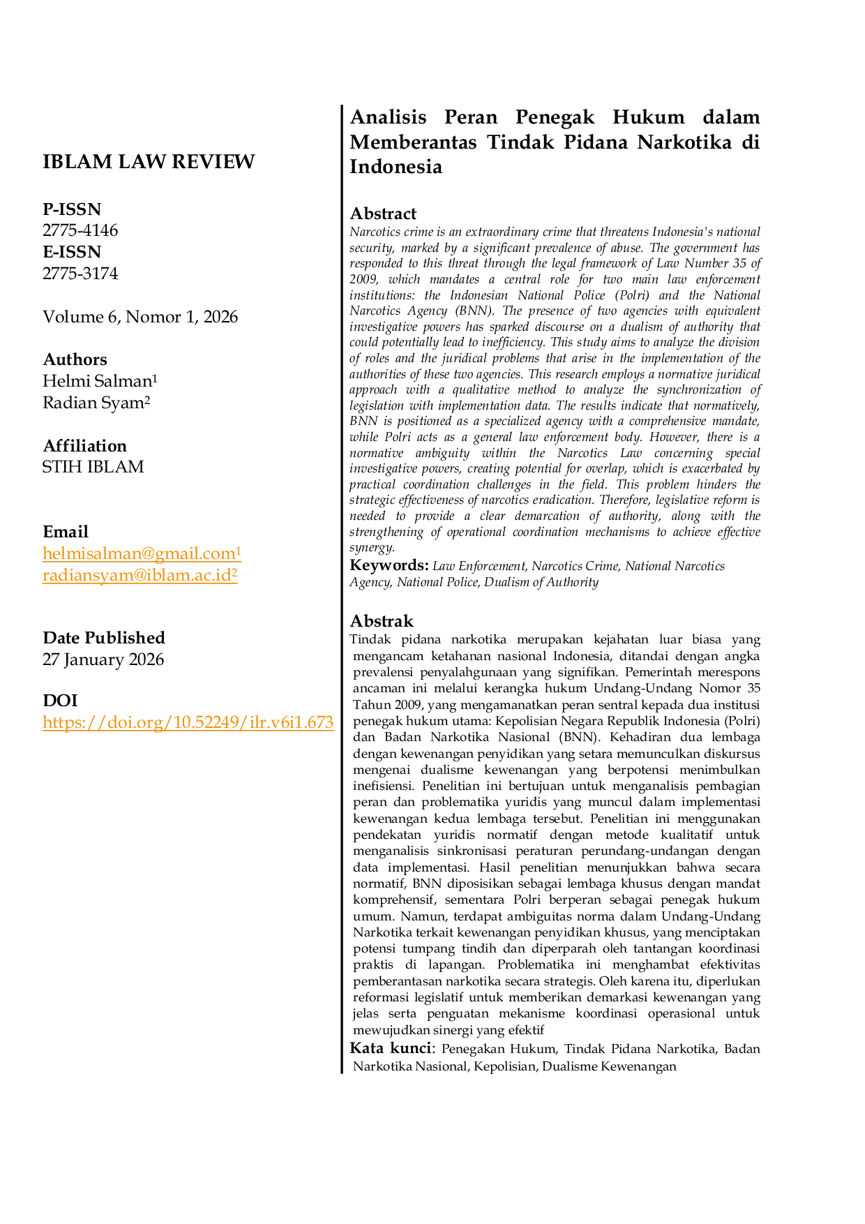JURIS Analysis of the Role of Law Enforcement in Eradicating Narcotics Crimes in Indonesia
