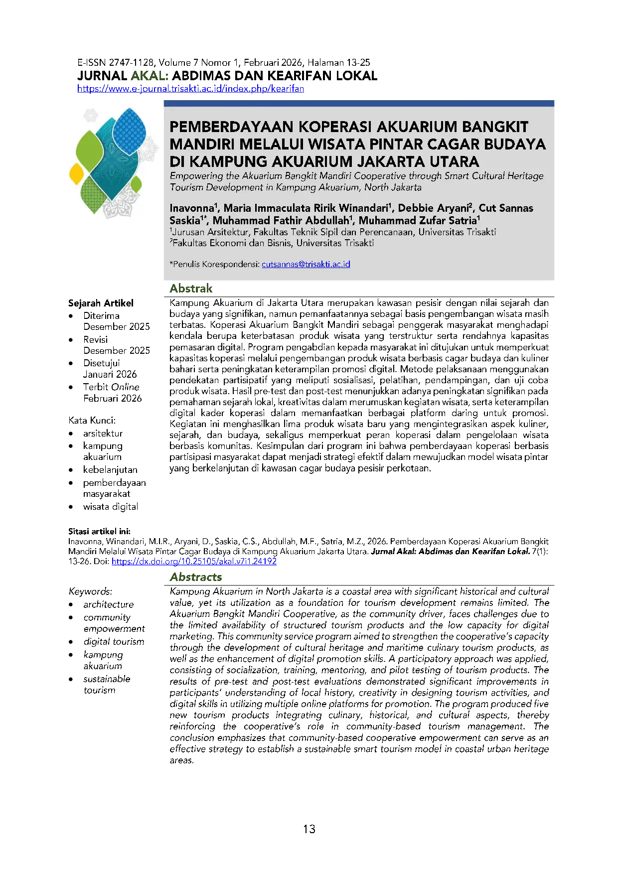 JURIS Pemberdayaan Koperasi Akuarium Bangkit Mandiri Melalui Wisata Pintar Cagar Budaya Di Kampung Akuarium Jakarta Utara