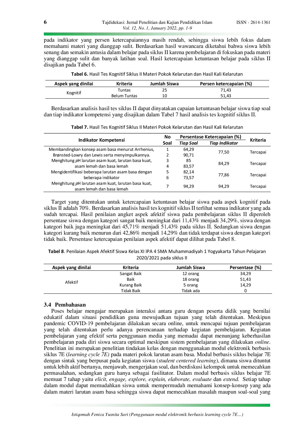 JURIS Penggunaan modul elektronik berbasis learning cycle 7E pada materi pokok larutan asam basa dalam pembelajaran online untuk meningkatkan aktivitas belajar dan prestasi belajar siswa kelas XI MIPA 4 SMA