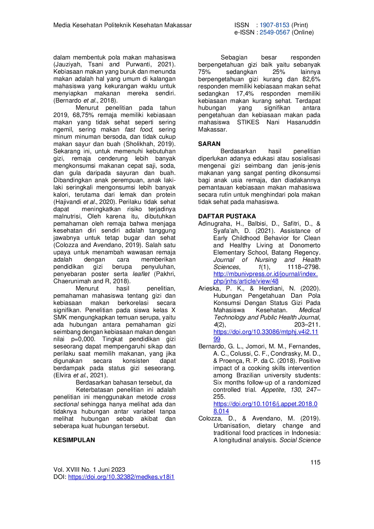 JURIS Pengetahuan Gizi Dan Kebiasaan Makan Pada Mahasiswa