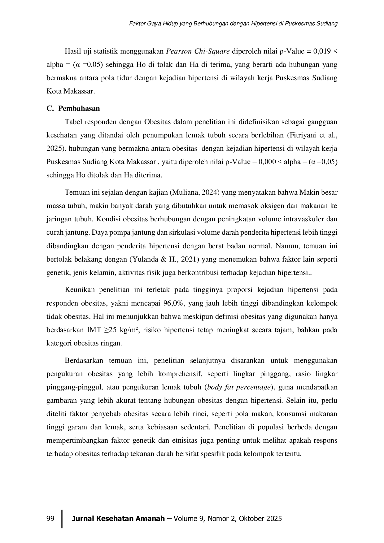 JURIS Faktor Gaya Hidup yang Berhubungan dengan Hipertensi di Puskesmas Sudiang