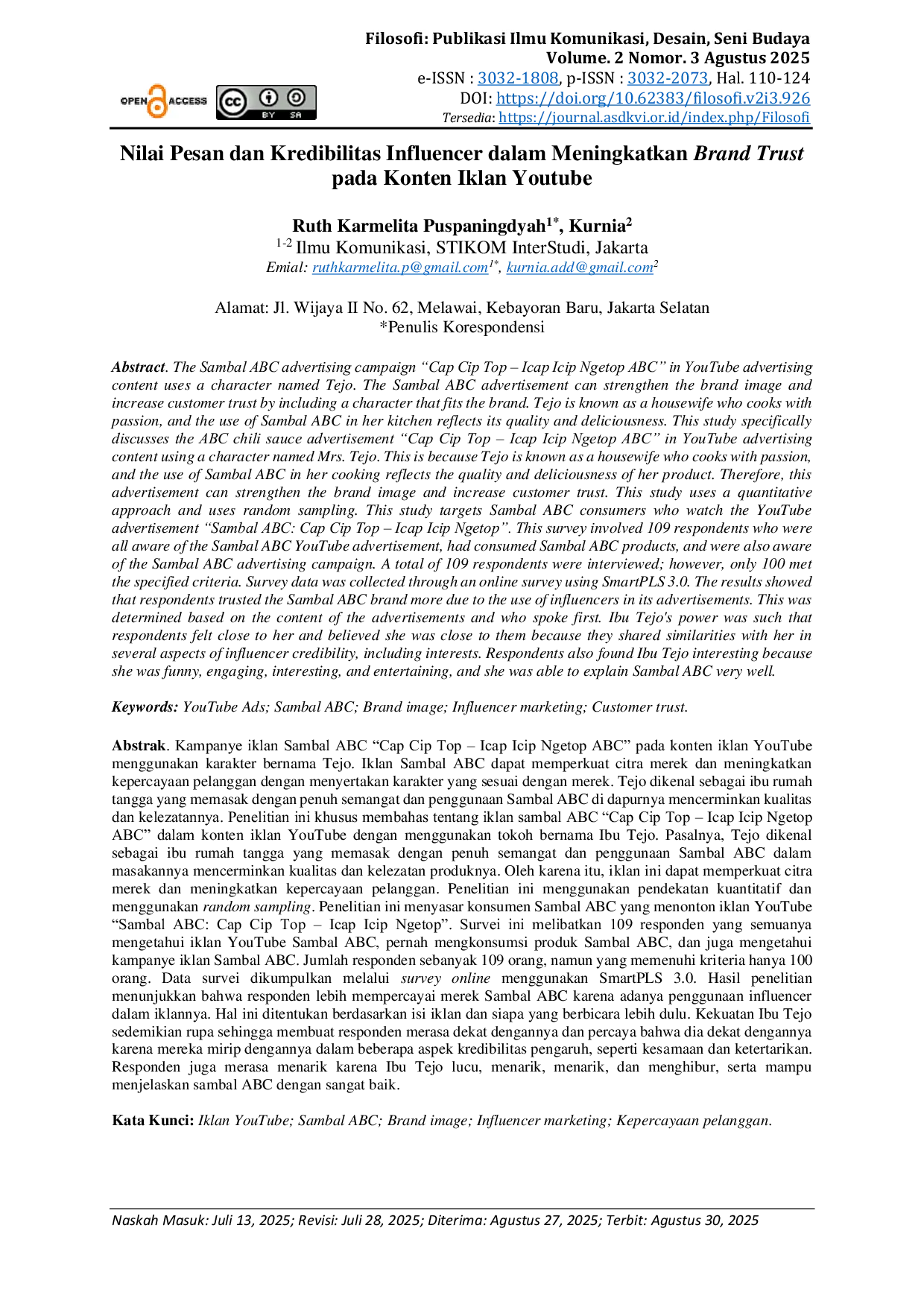 JURIS Nilai Pesan dan Kredibilitas Influencer dalam Meningkatkan Brand Trust pada Konten Iklan Youtube